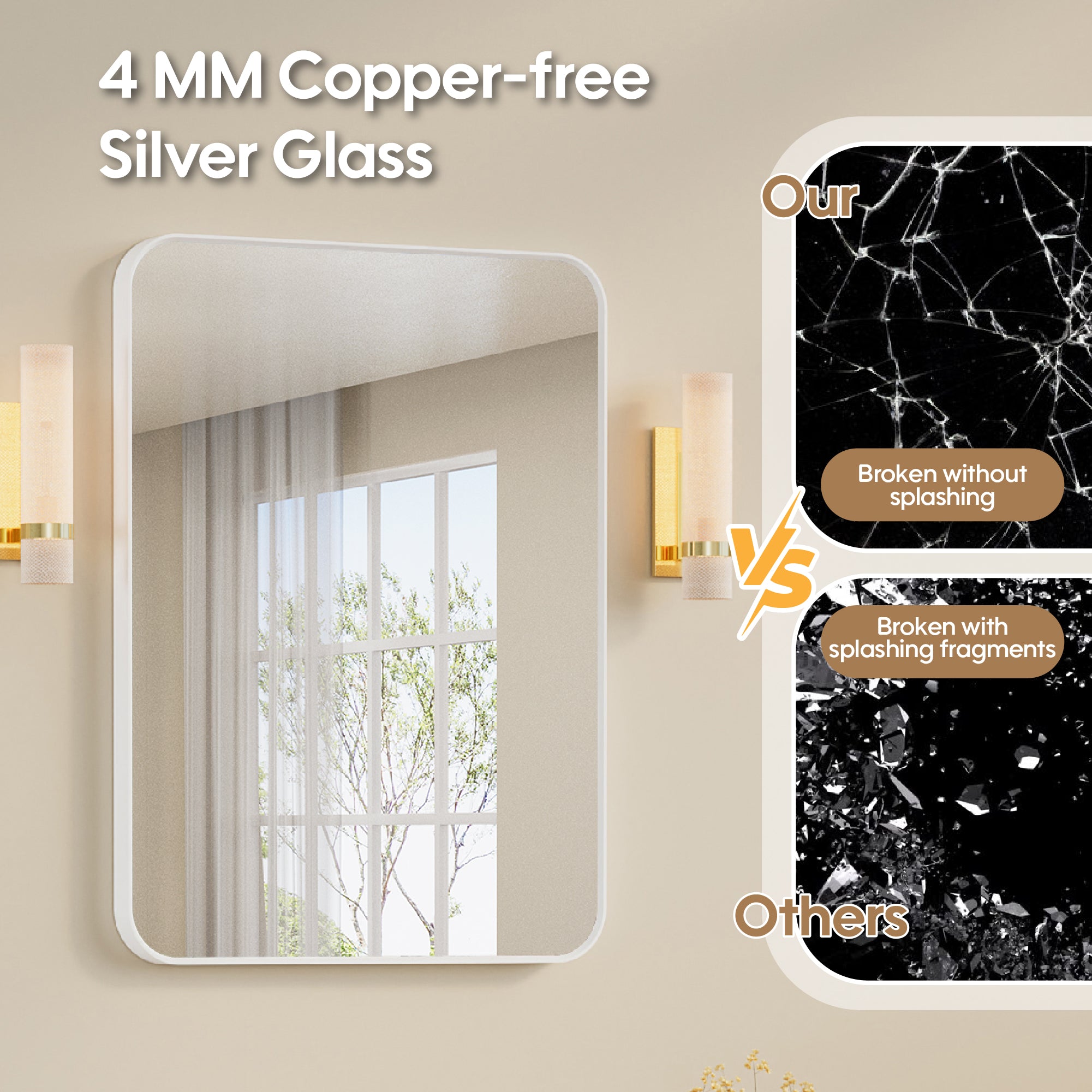 24-in W x 32-in H White Rectangular Framed Bathroom Vanity Mirror