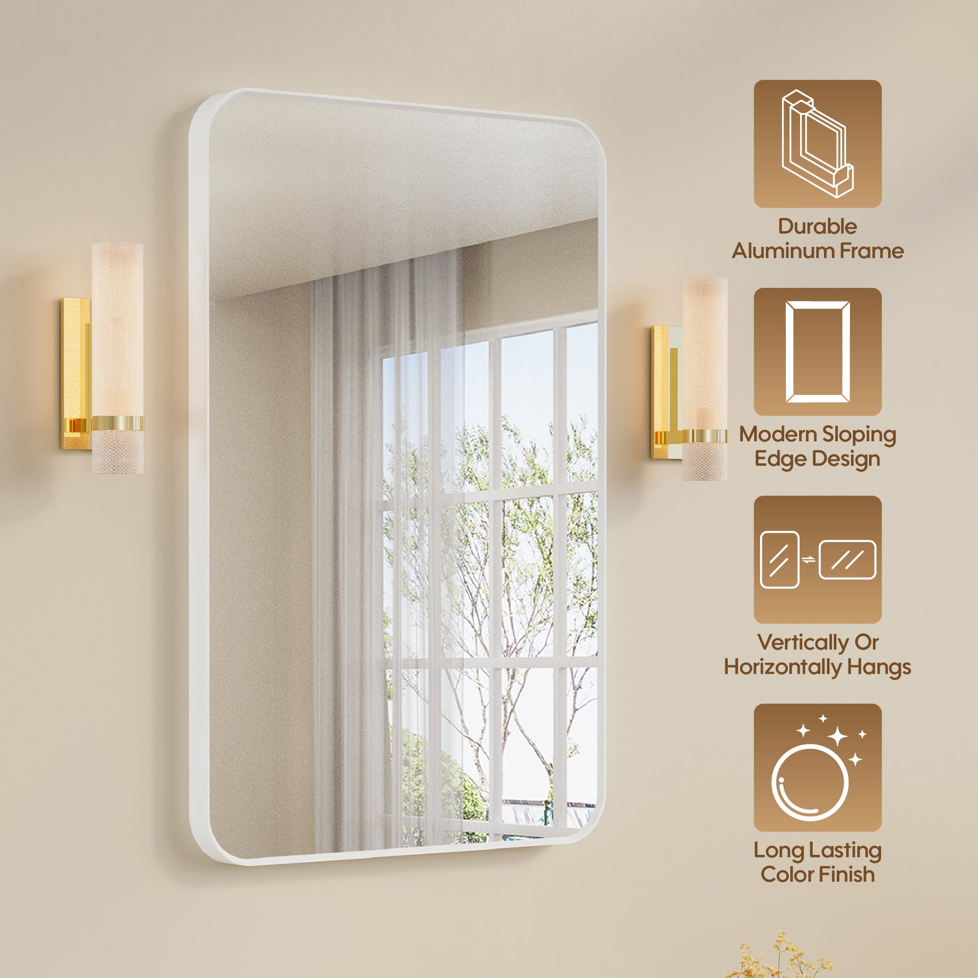 24-in W x 36-in H White Rectangular Framed Bathroom Vanity Mirror