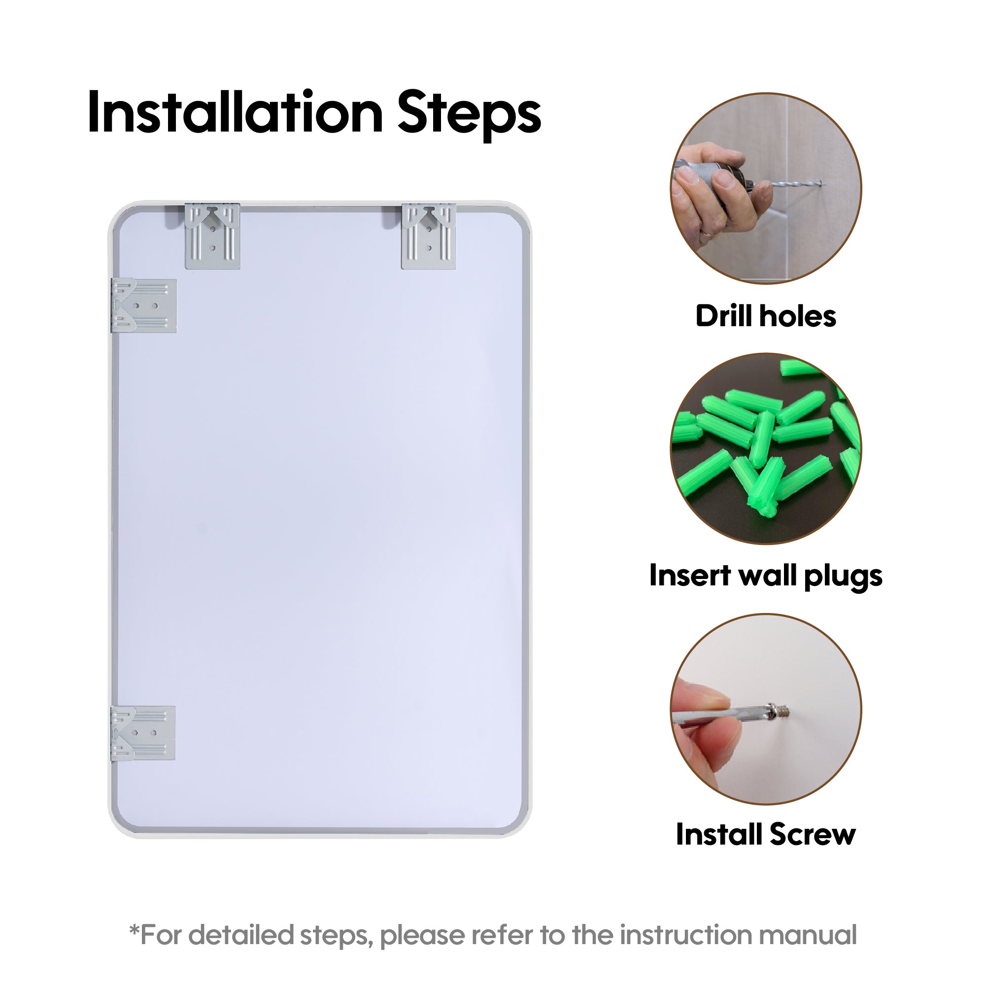 24-in W x 36-in H White Rectangular Framed Bathroom Vanity Mirror