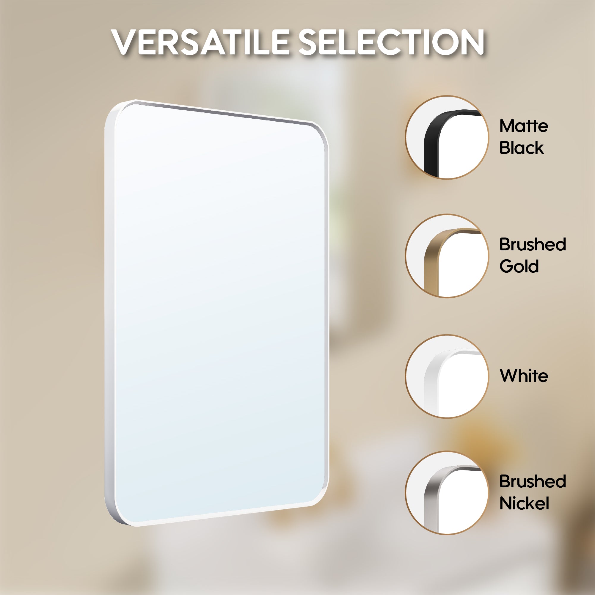 24-in W x 36-in H White Rectangular Framed Bathroom Vanity Mirror