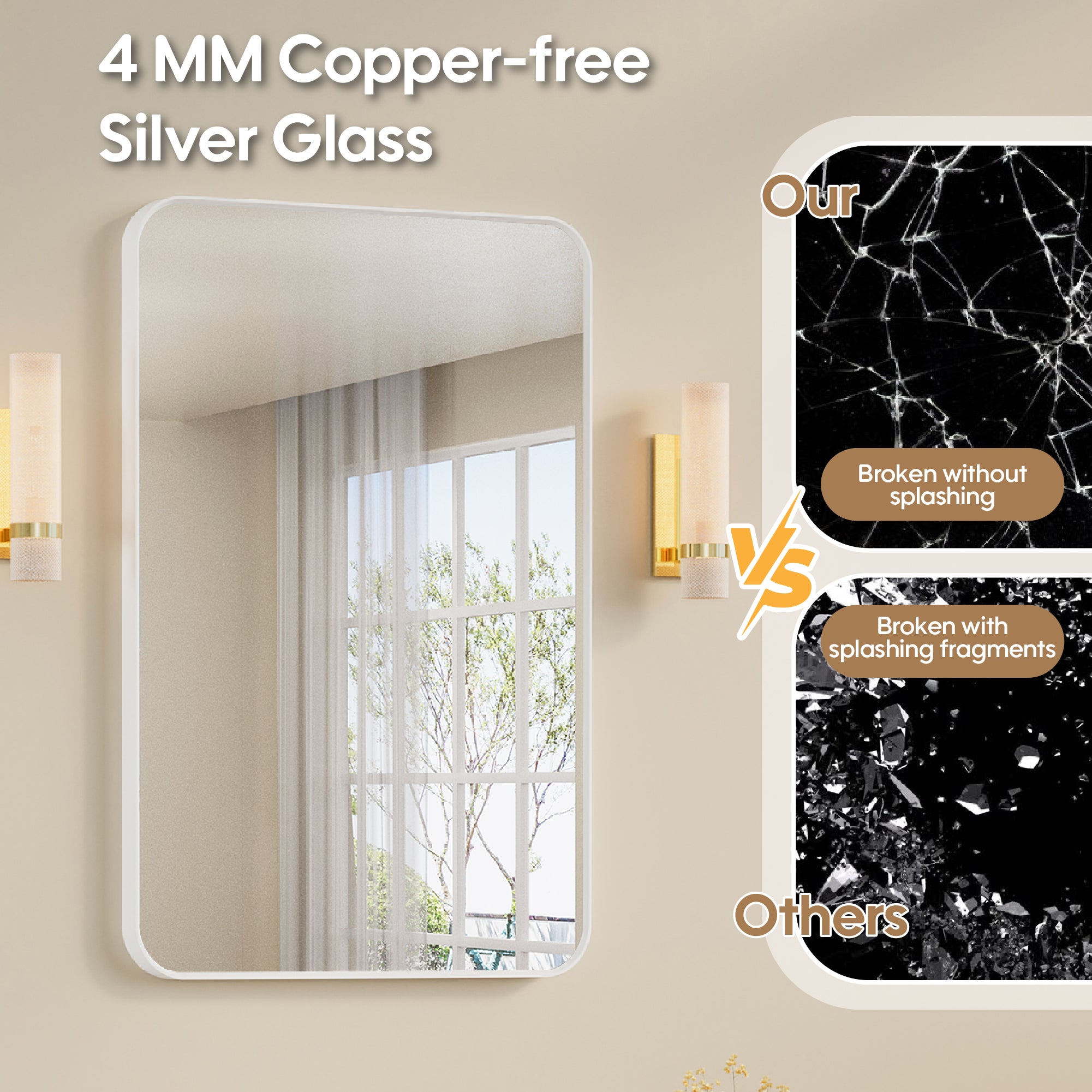 24-in W x 36-in H White Rectangular Framed Bathroom Vanity Mirror