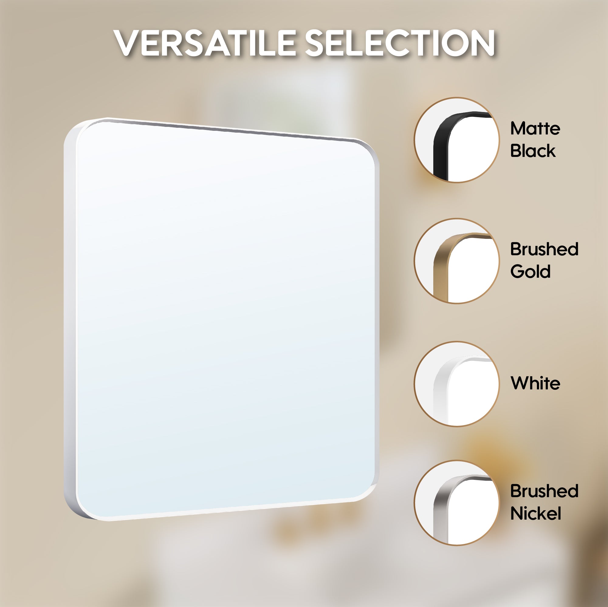 30-in W x 36-in H White Rectangular Framed Bathroom Vanity Mirror