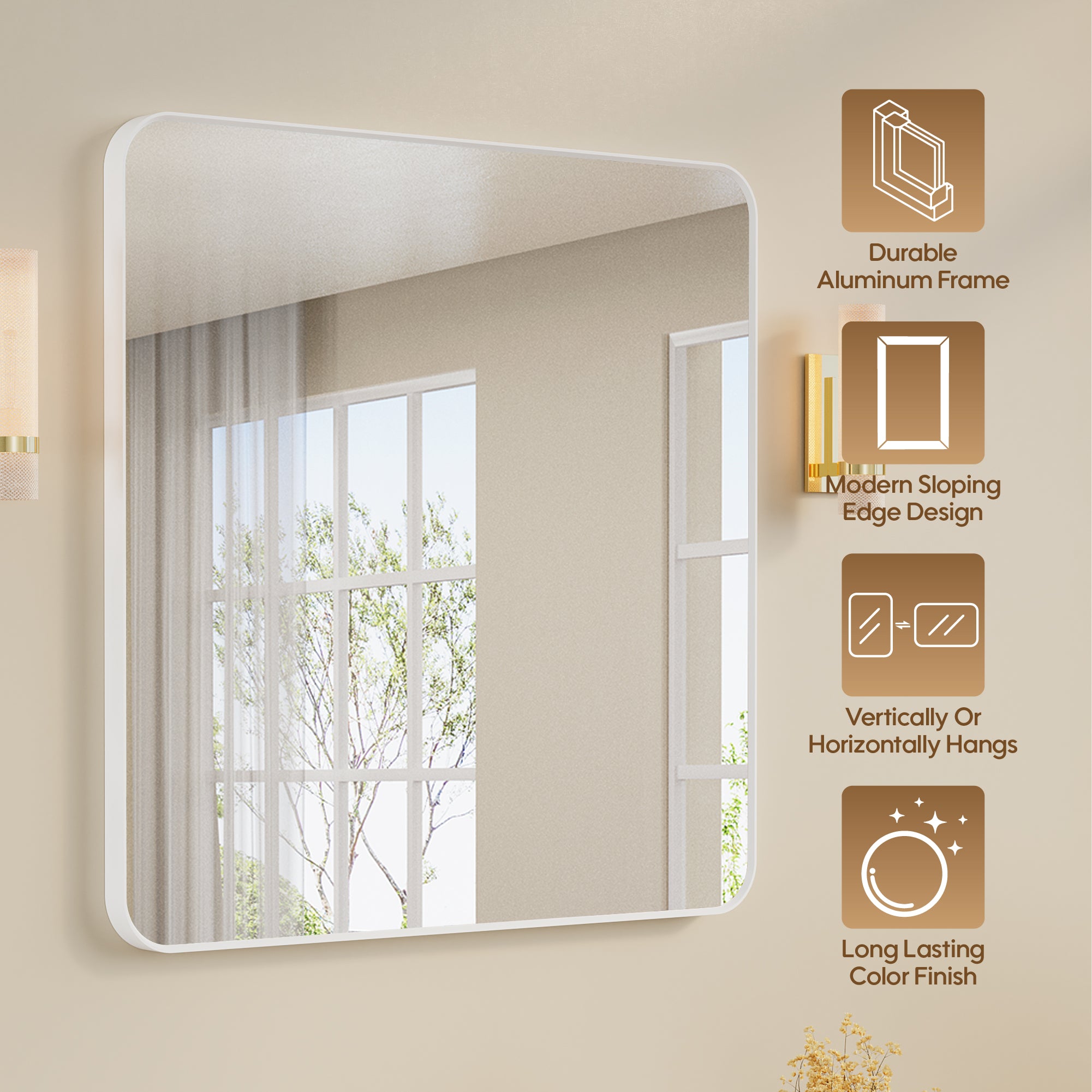 36-in W x 36-in H White Rectangular Framed Bathroom Vanity Mirror