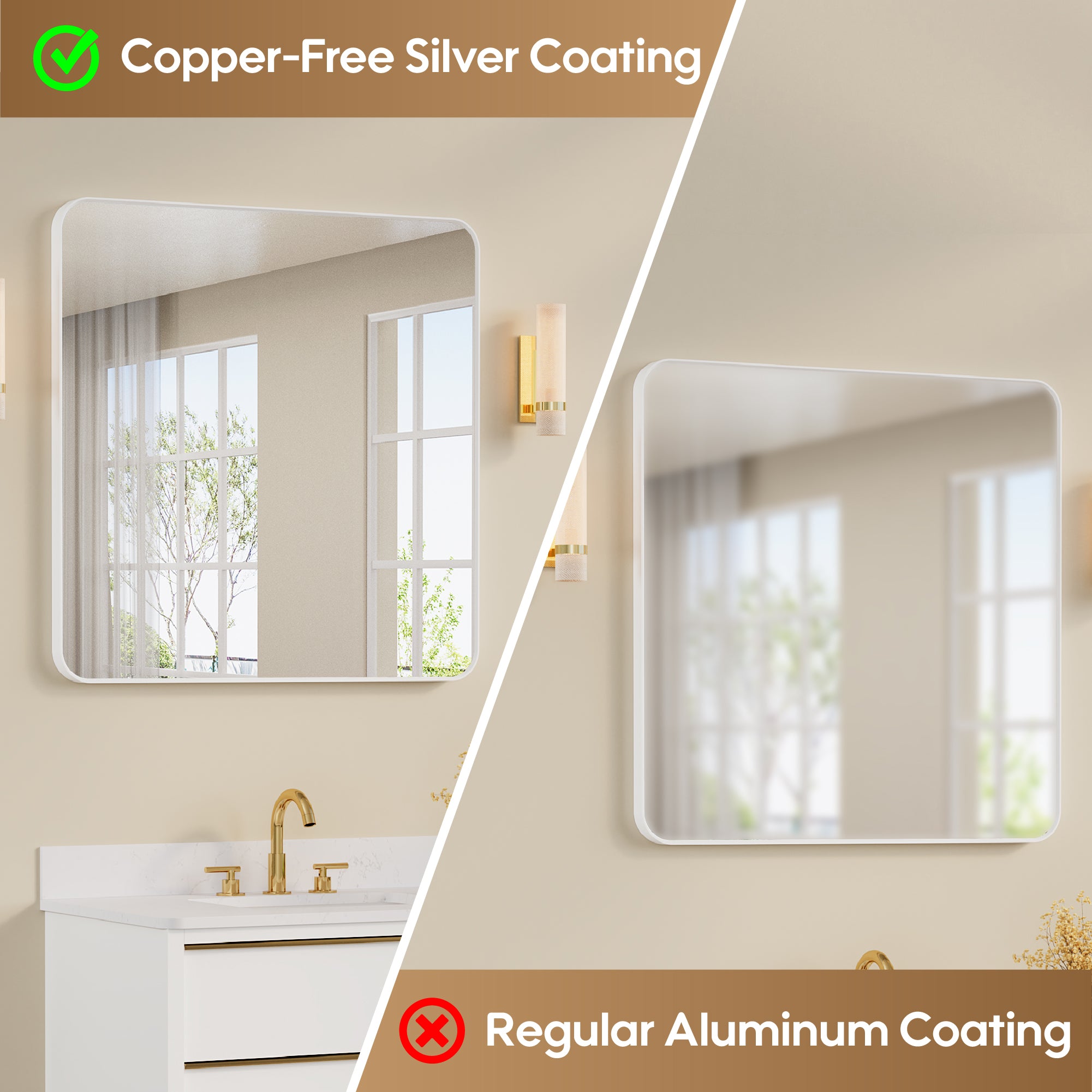 36-in W x 36-in H White Rectangular Framed Bathroom Vanity Mirror