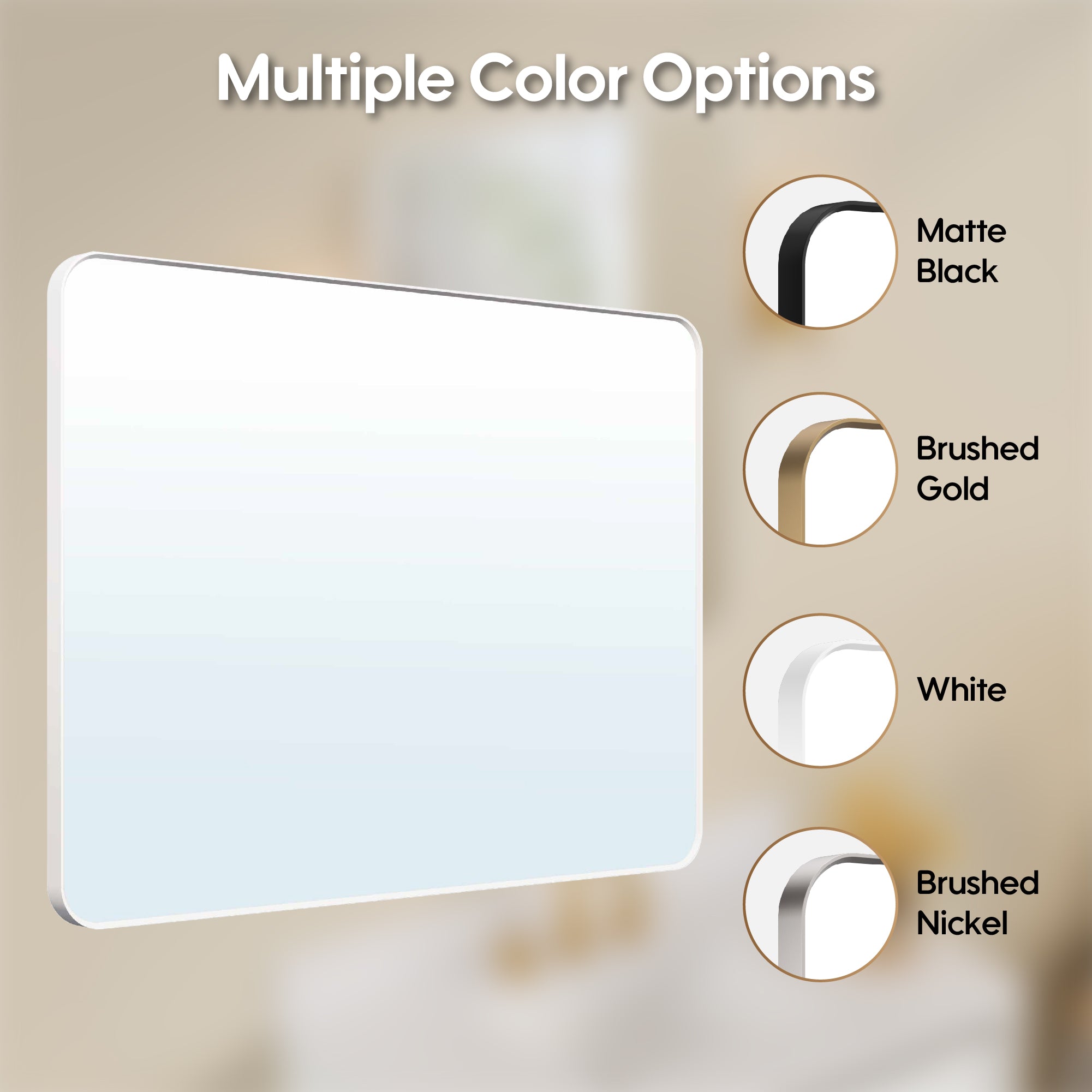 48-in W x 36-in H White Rectangular Framed Bathroom Vanity Mirror