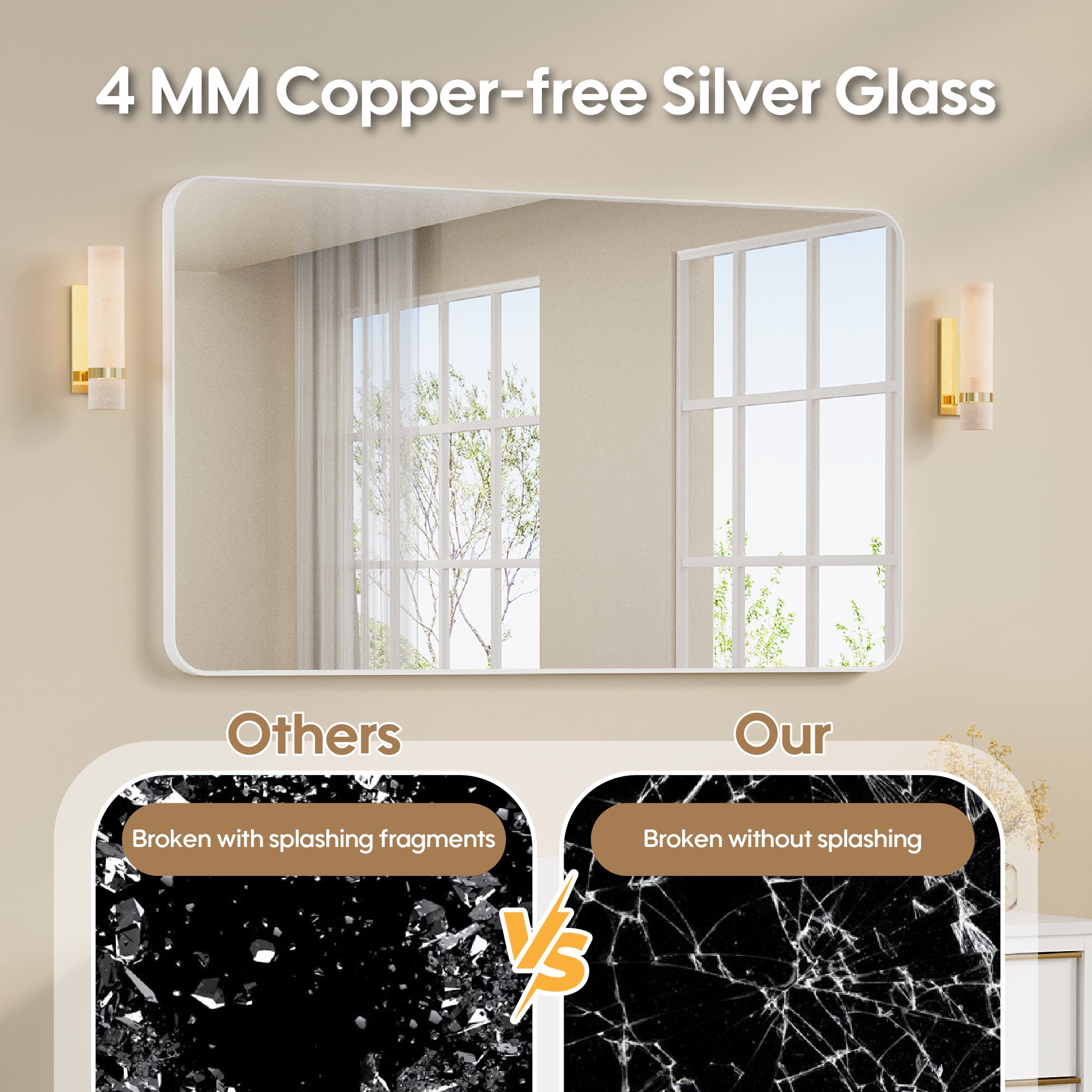 55-in W x 32-in H White Rectangular Framed Bathroom Vanity Mirror