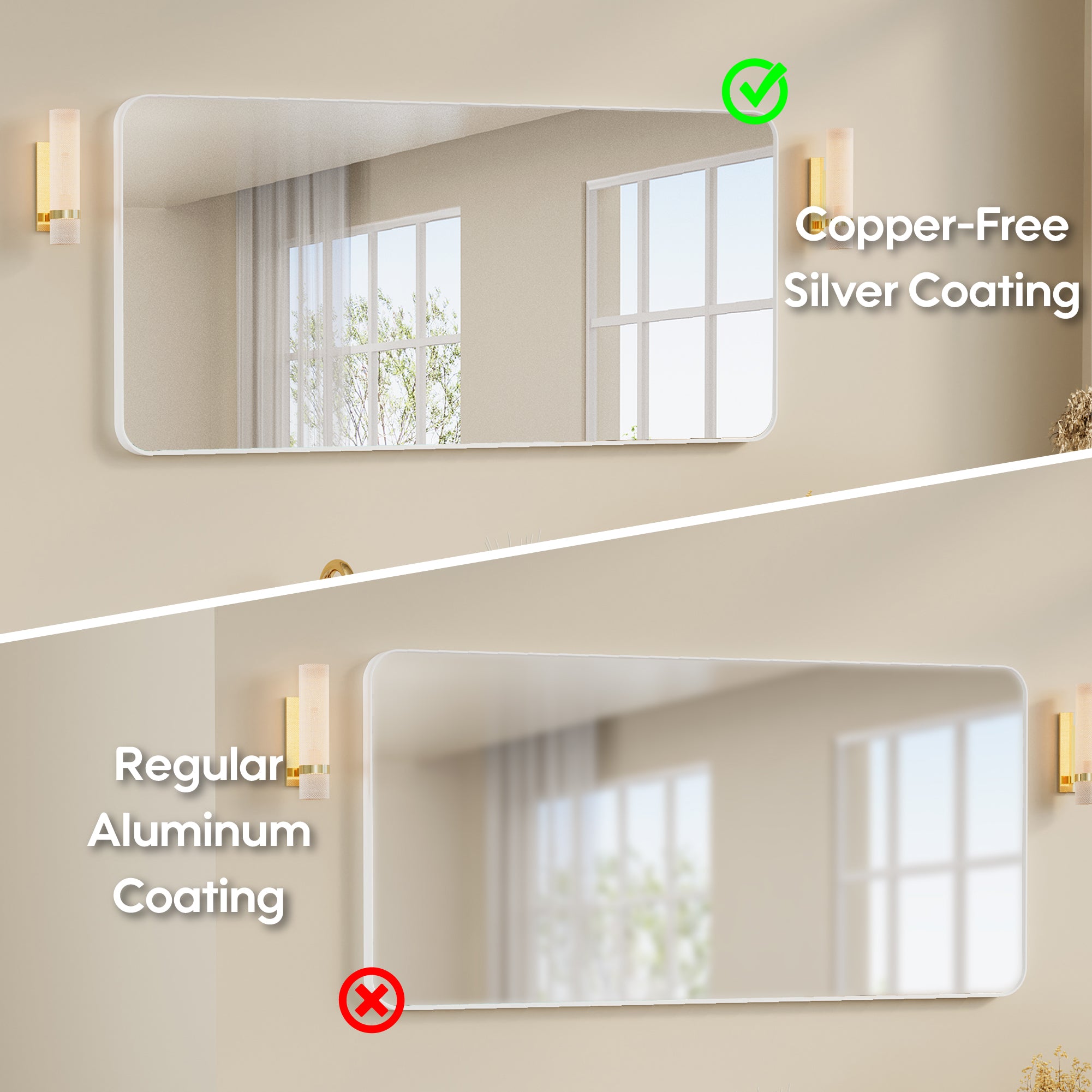60-in W x 28-in H White Rectangular Framed Bathroom Vanity Mirror