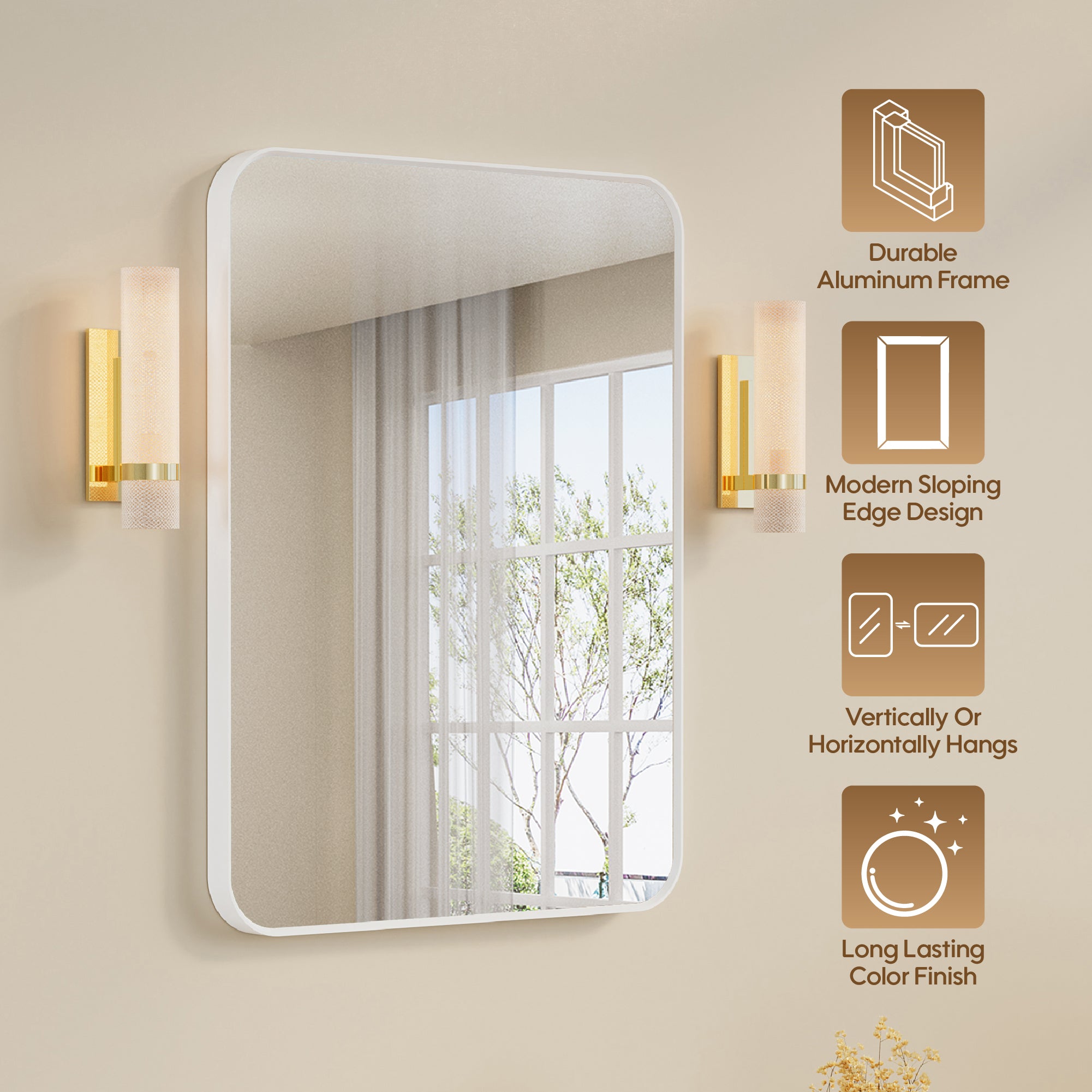 24-in W x 32-in H White Rectangular Framed Bathroom Vanity Mirror