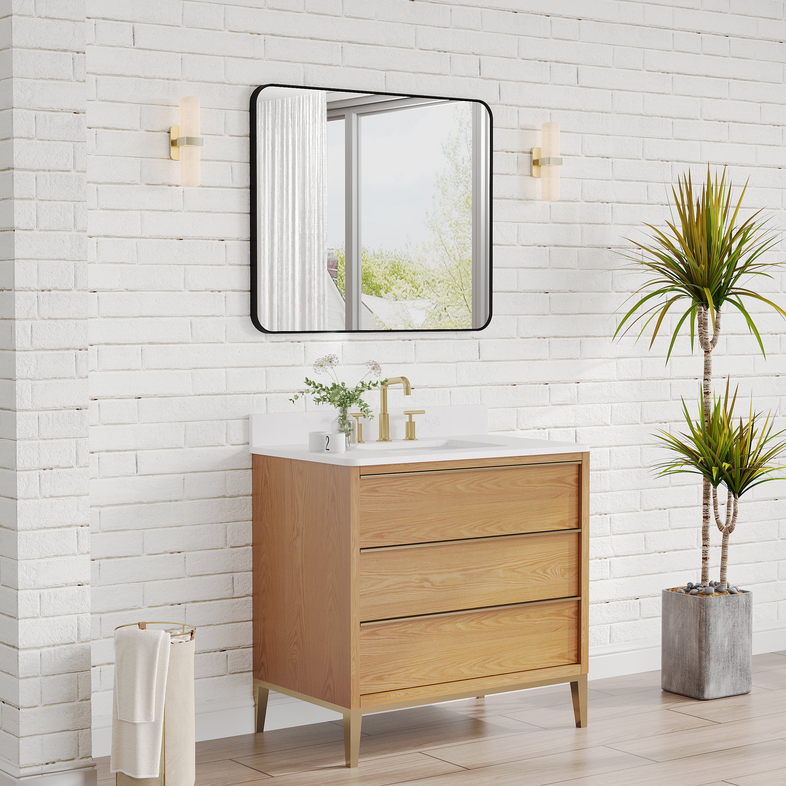 30-in W x 36-in H Black Rectangular Framed Bathroom Vanity Mirror