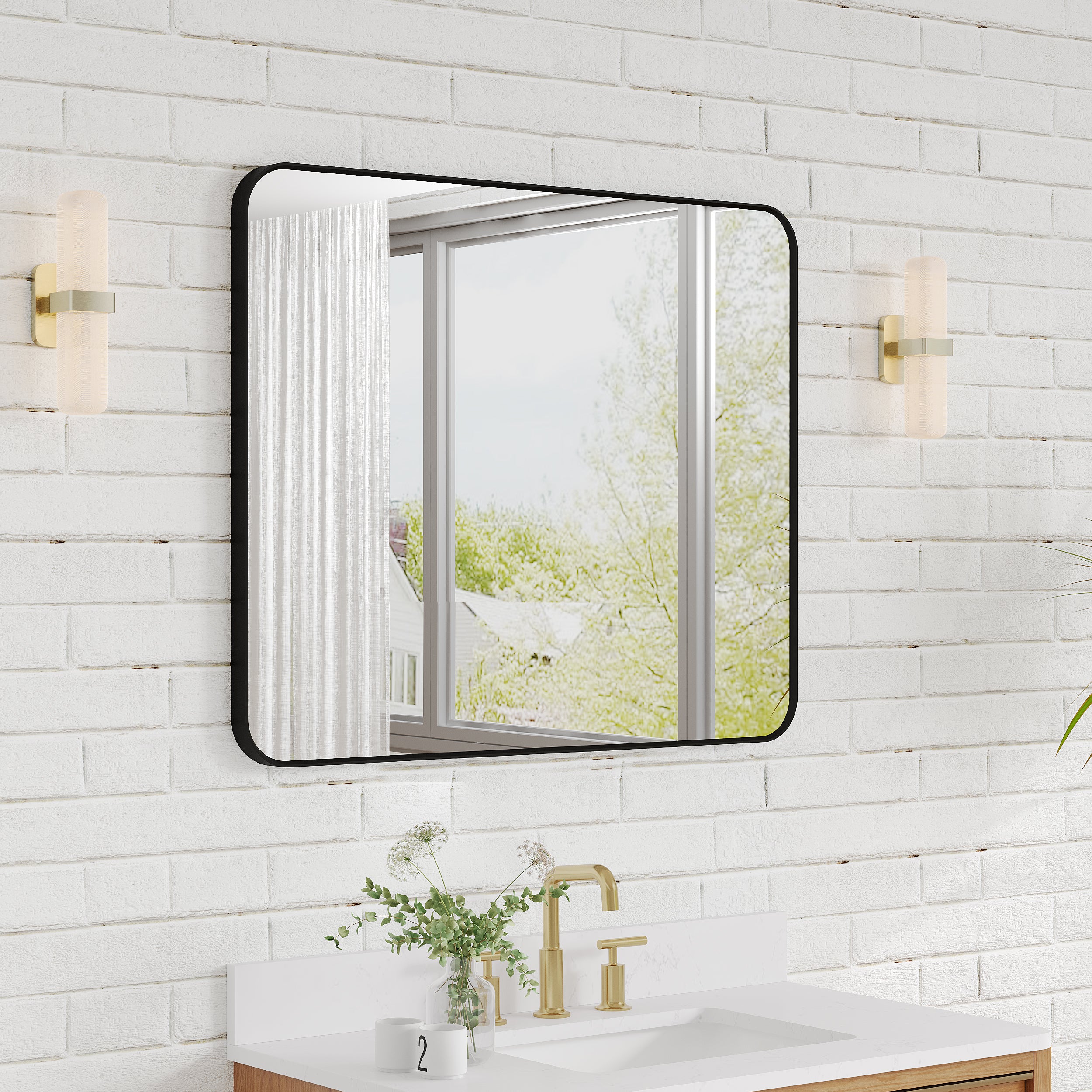 30-in W x 36-in H Black Rectangular Framed Bathroom Vanity Mirror
