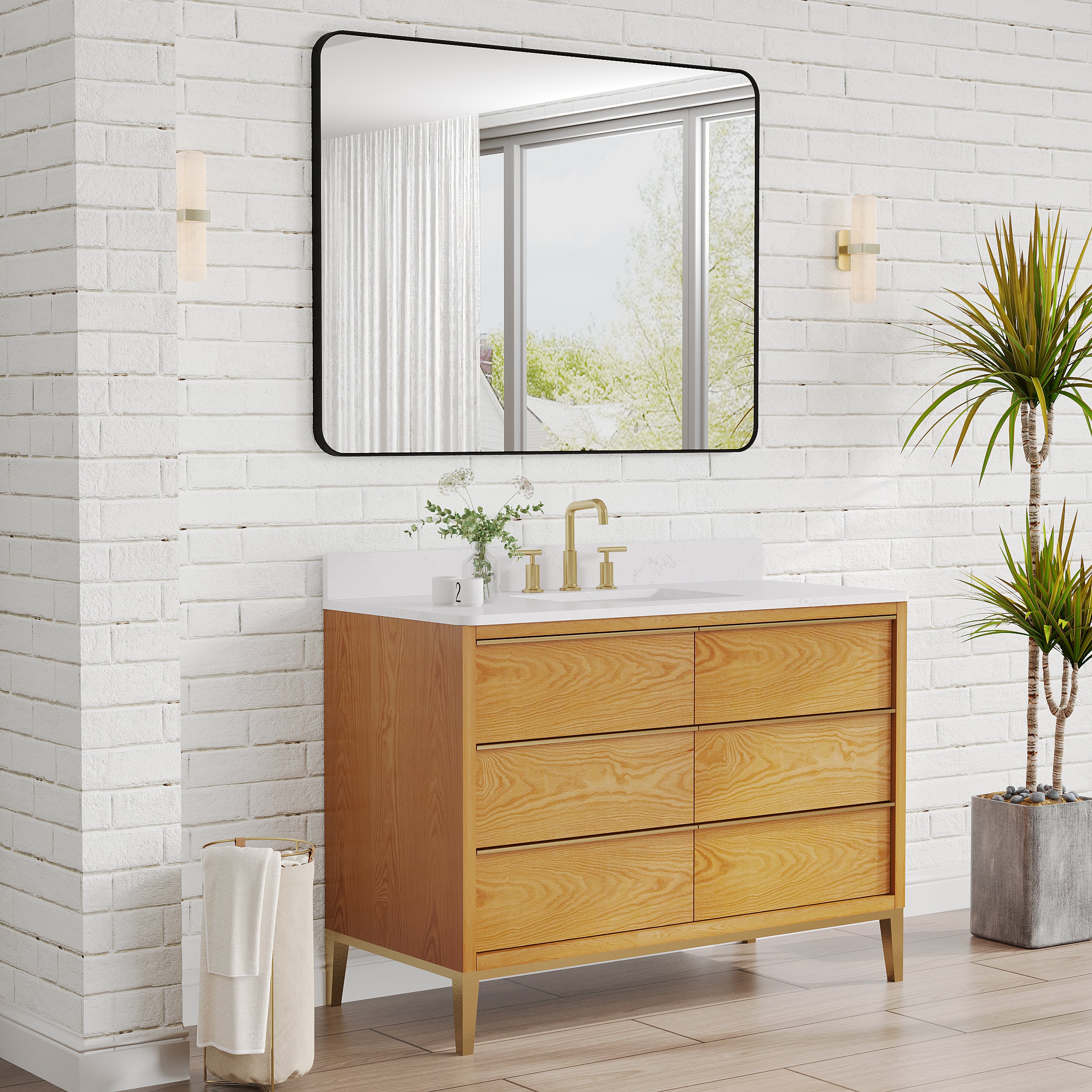 48-in W x 36-in H Black Rectangular Framed Bathroom Vanity Mirror