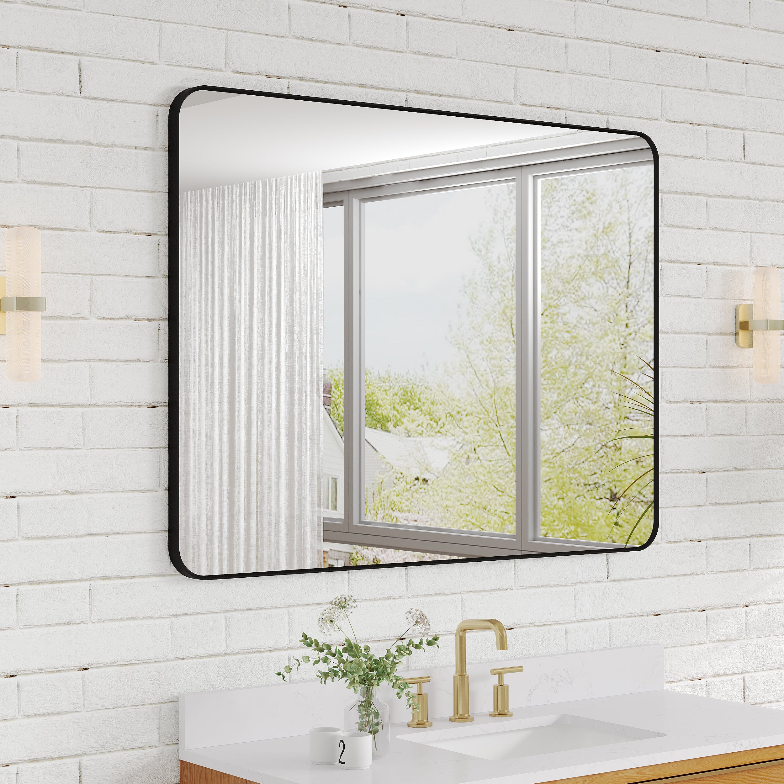 48-in W x 36-in H Black Rectangular Framed Bathroom Vanity Mirror