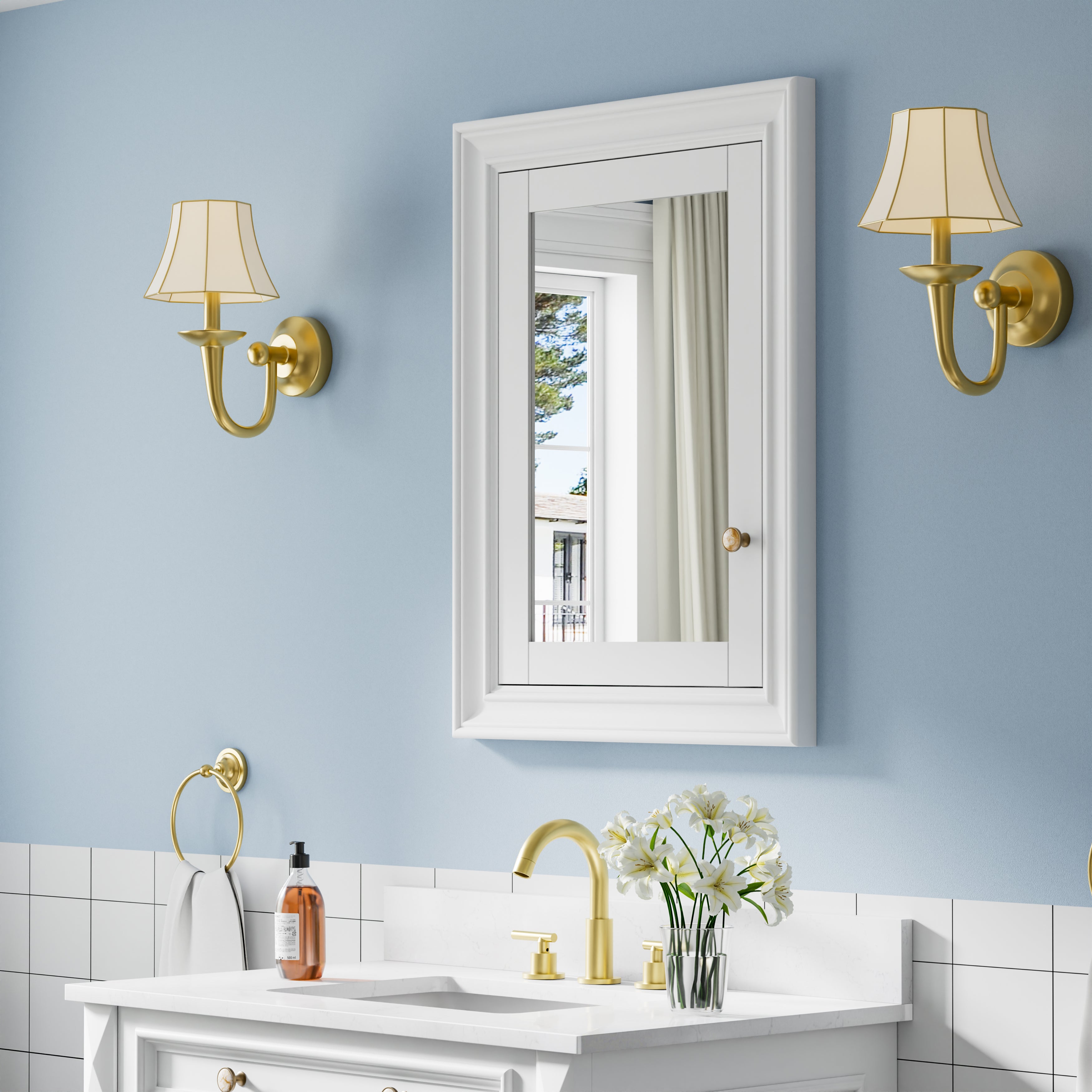 24 in.W x 32 in.H Wooden Recessed Bathroom Medicine Cabinet with Mirror in White