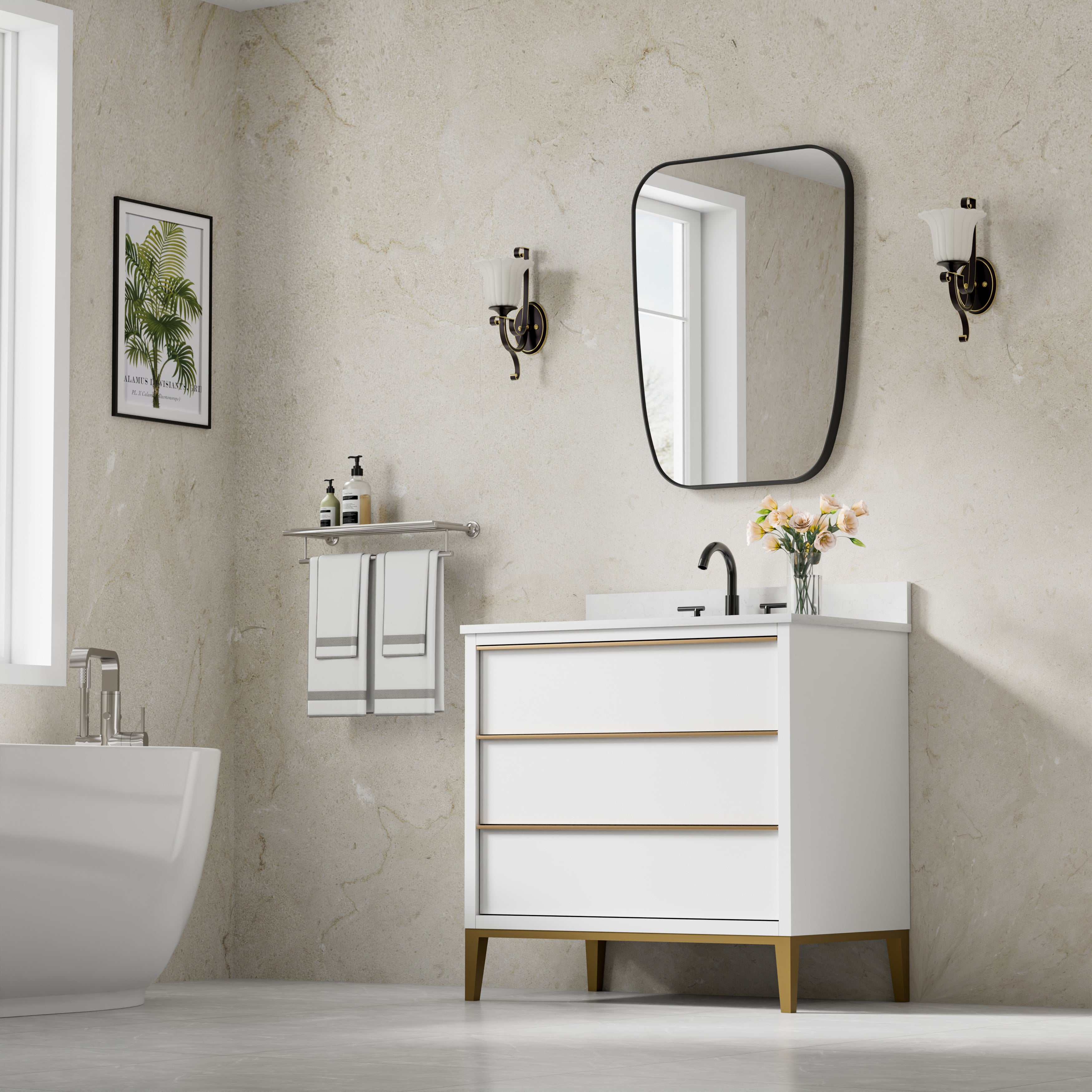 24 in. W x 32 in. H Shield Bathroom Vanity Wall Mirror without Lights Matte Black