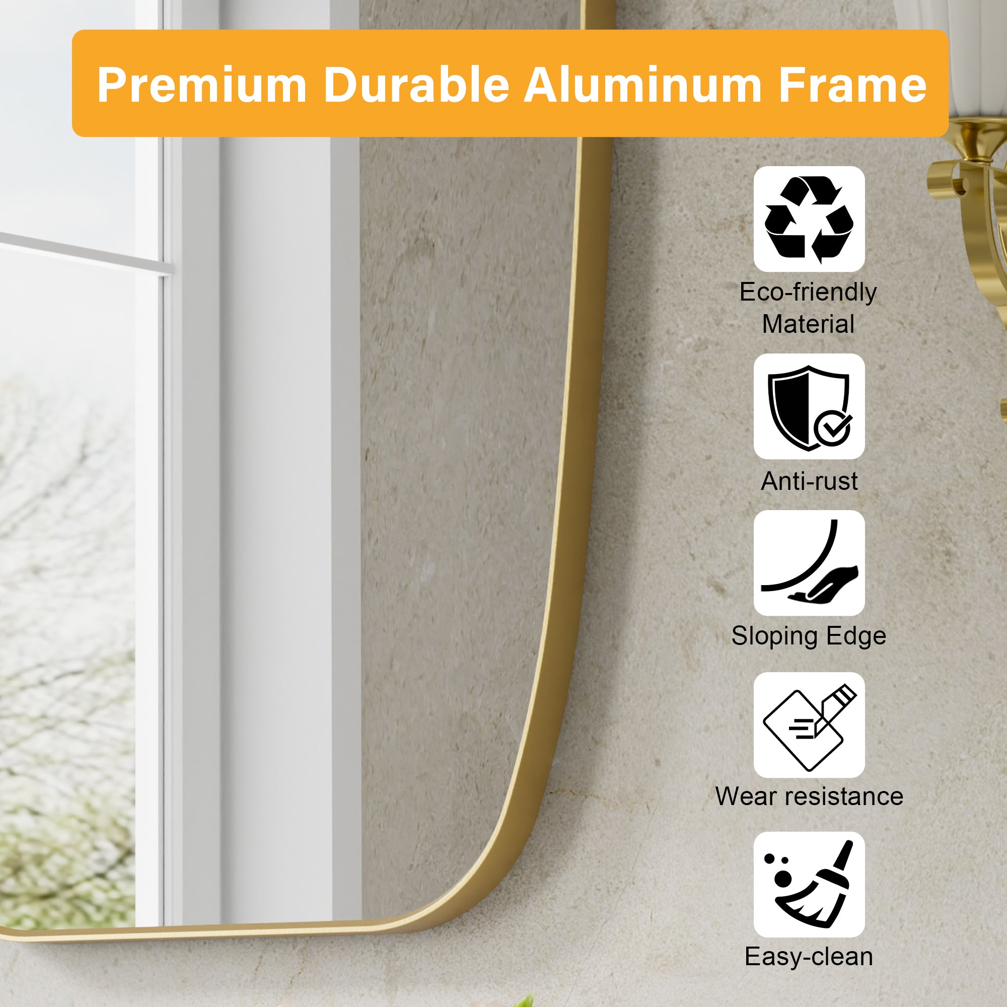 24 in. W x 32 in. H Shield Bathroom Vanity Wall Mirror without Lights Brushed Gold