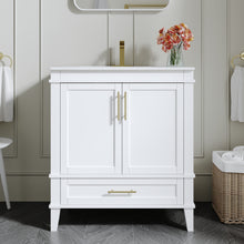 30 Inch Solid Wood Bathroom Vanity with cUPC Ceramic Sink, Brushed Gold Alloy Handles and Soft-Close Hinges