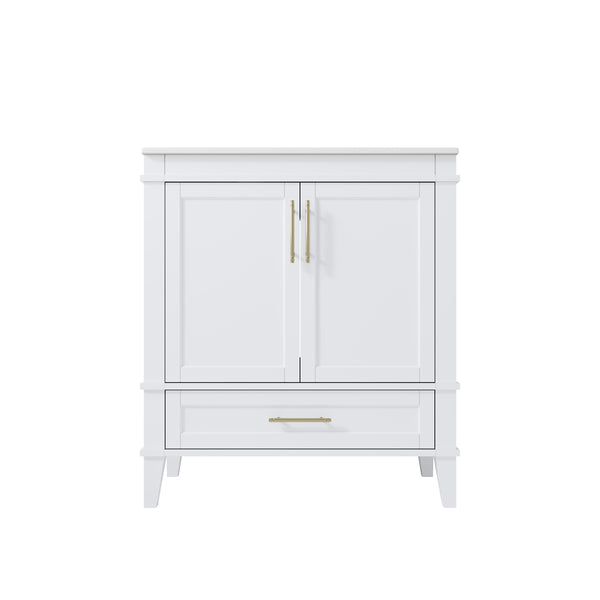 30 Inch Solid Wood Bathroom Vanity with cUPC Ceramic Sink, Brushed Gold Alloy Handles and Soft-Close Hinges