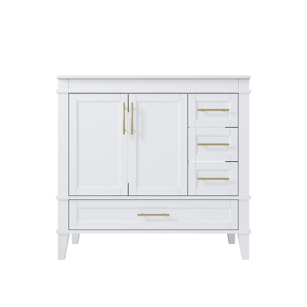 36 Inch Solid Wood Bathroom Vanity with cUPC Ceramic Sink, Brushed Gold Alloy Handles and Soft-Close Hinges