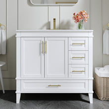 36 Inch Solid Wood Bathroom Vanity with cUPC Ceramic Sink, Brushed Gold Alloy Handles and Soft-Close Hinges