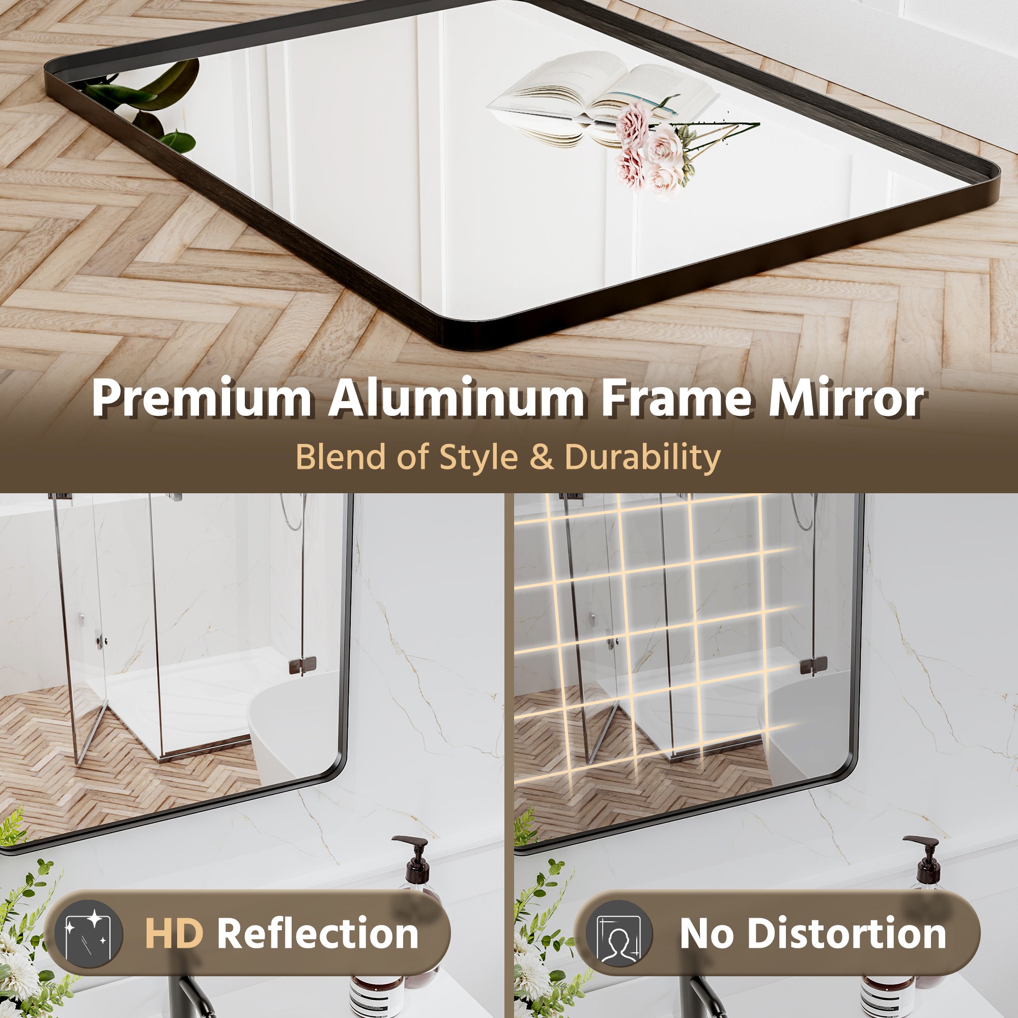 24 in. W x 32 in. H Black Bathroom Wall Mirror, Minimalist Aluminum Framed Vanity Mirror (Vertical/Horizontal)
