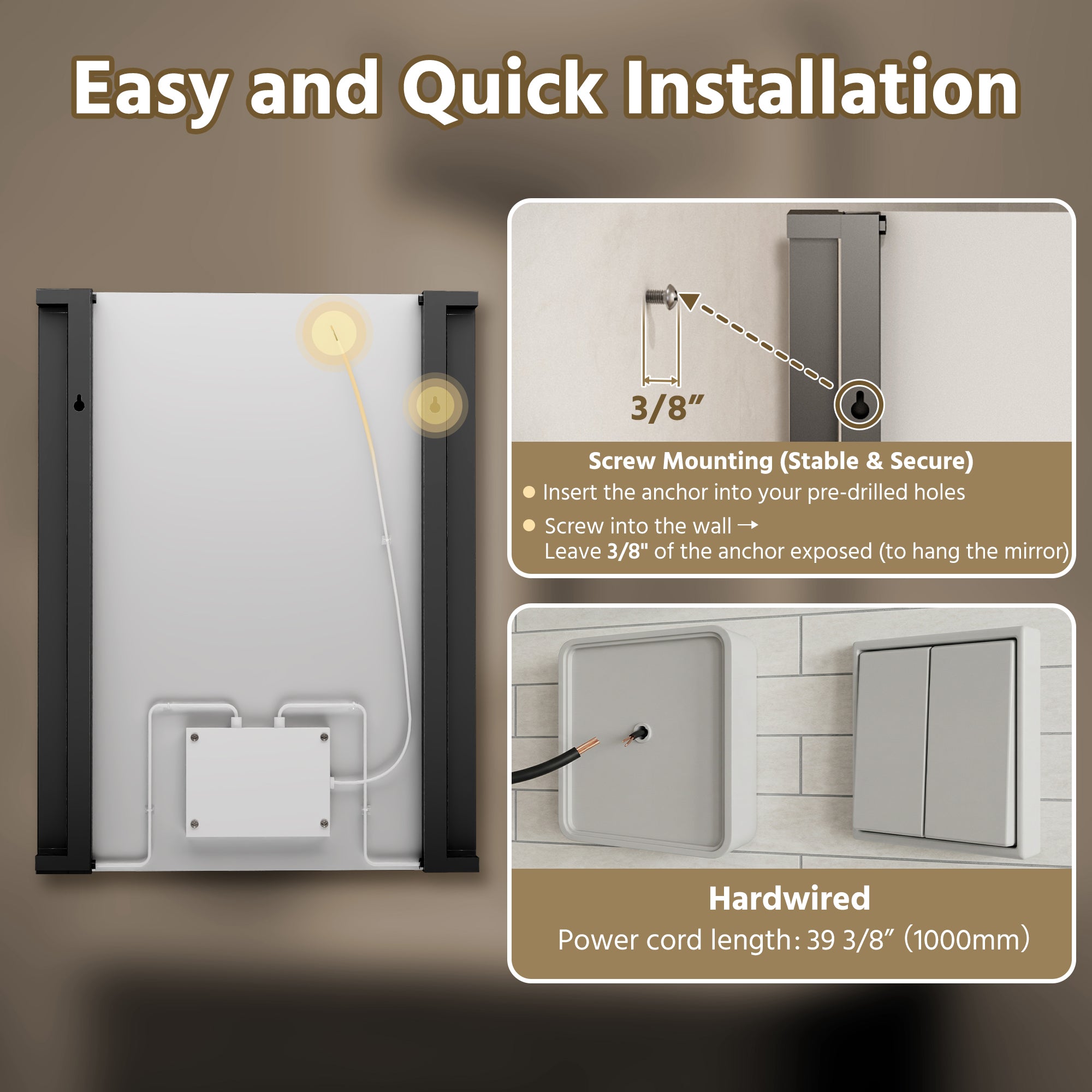 24 In. X 32 In. LED Bathroom Mirror With 270 Degrees Swivel Function, Dimmable Lighting & Memory Function