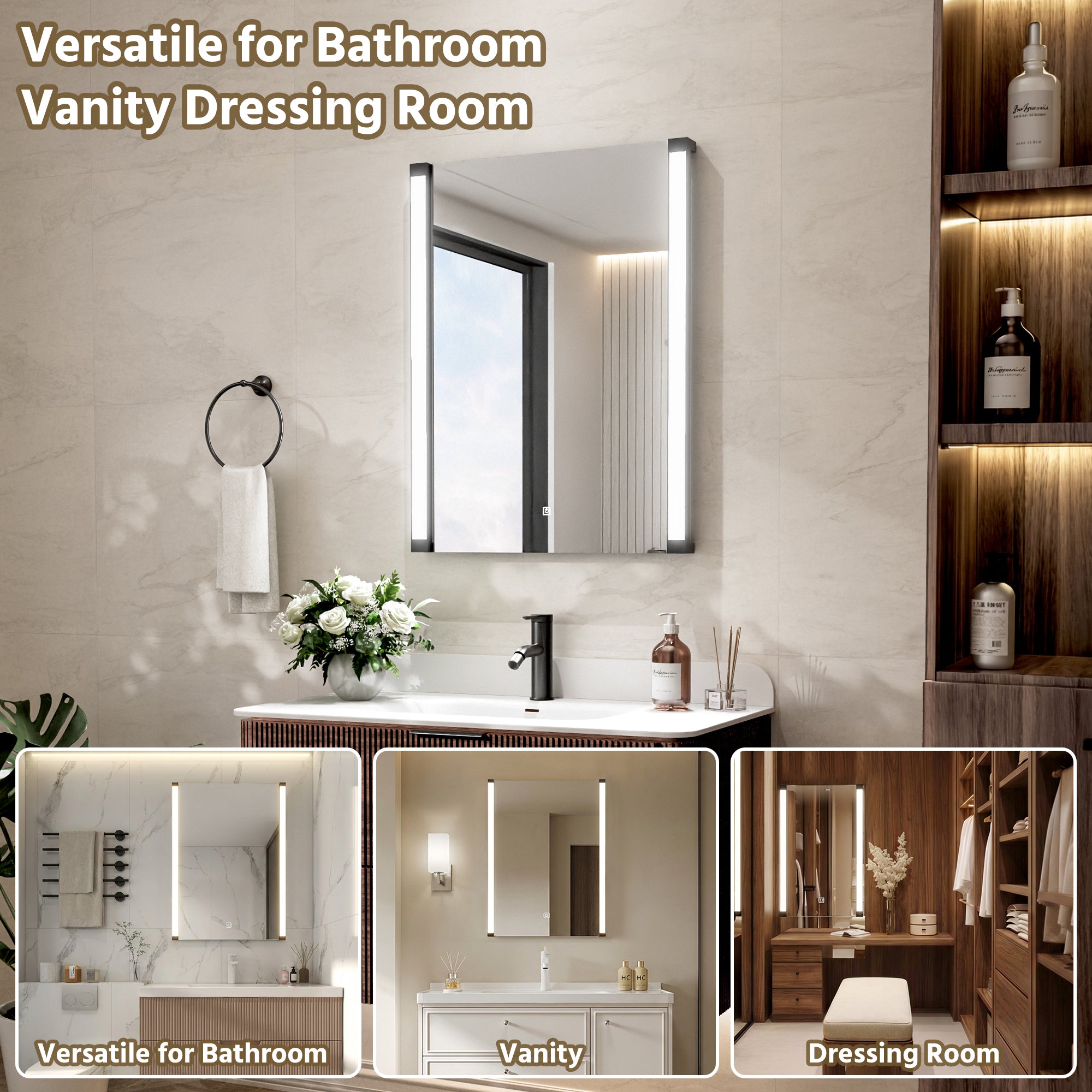 24 In. X 32 In. LED Bathroom Mirror With 270 Degrees Swivel Function, Dimmable Lighting & Memory Function