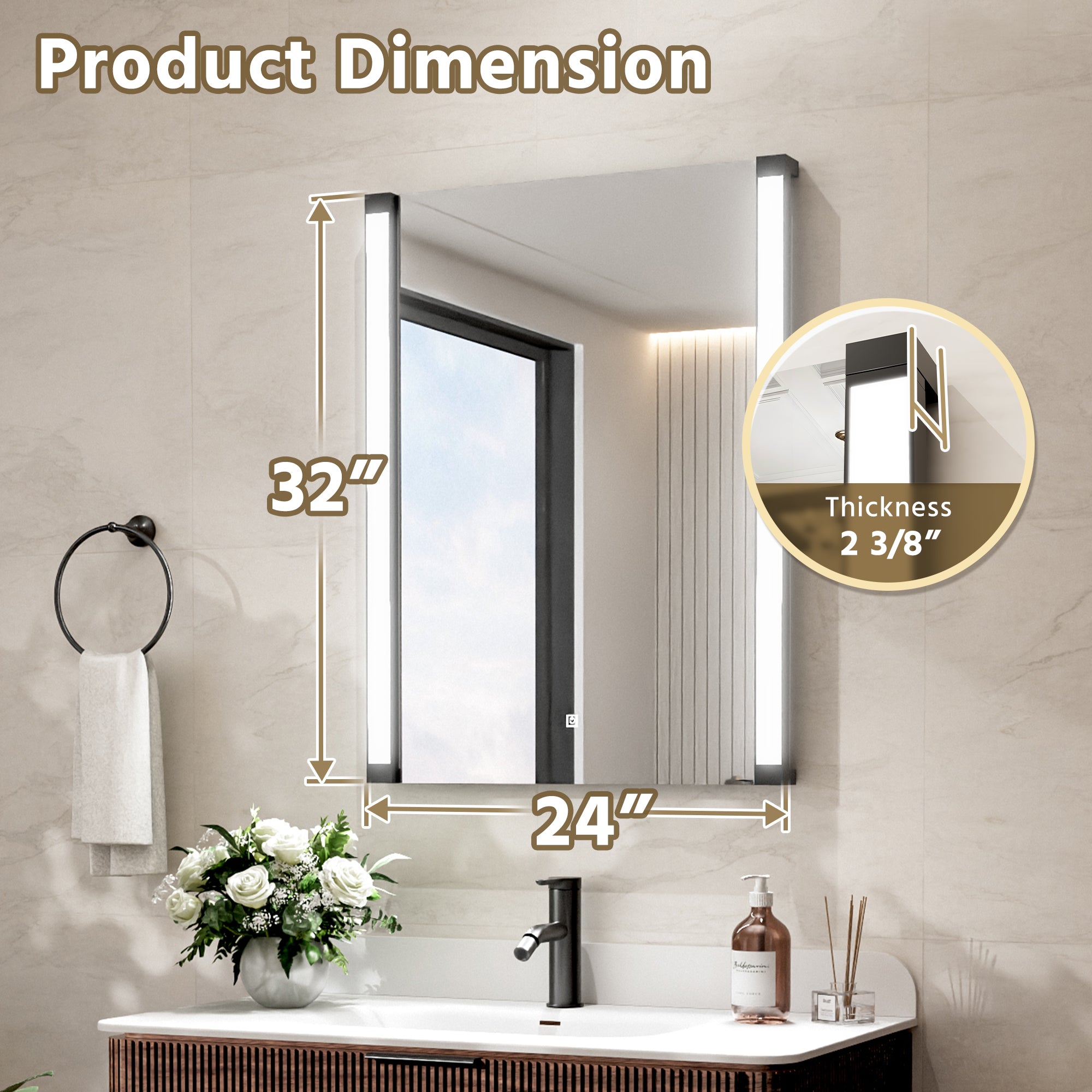 24 In. X 32 In. LED Bathroom Mirror With 270 Degrees Swivel Function, Dimmable Lighting & Memory Function