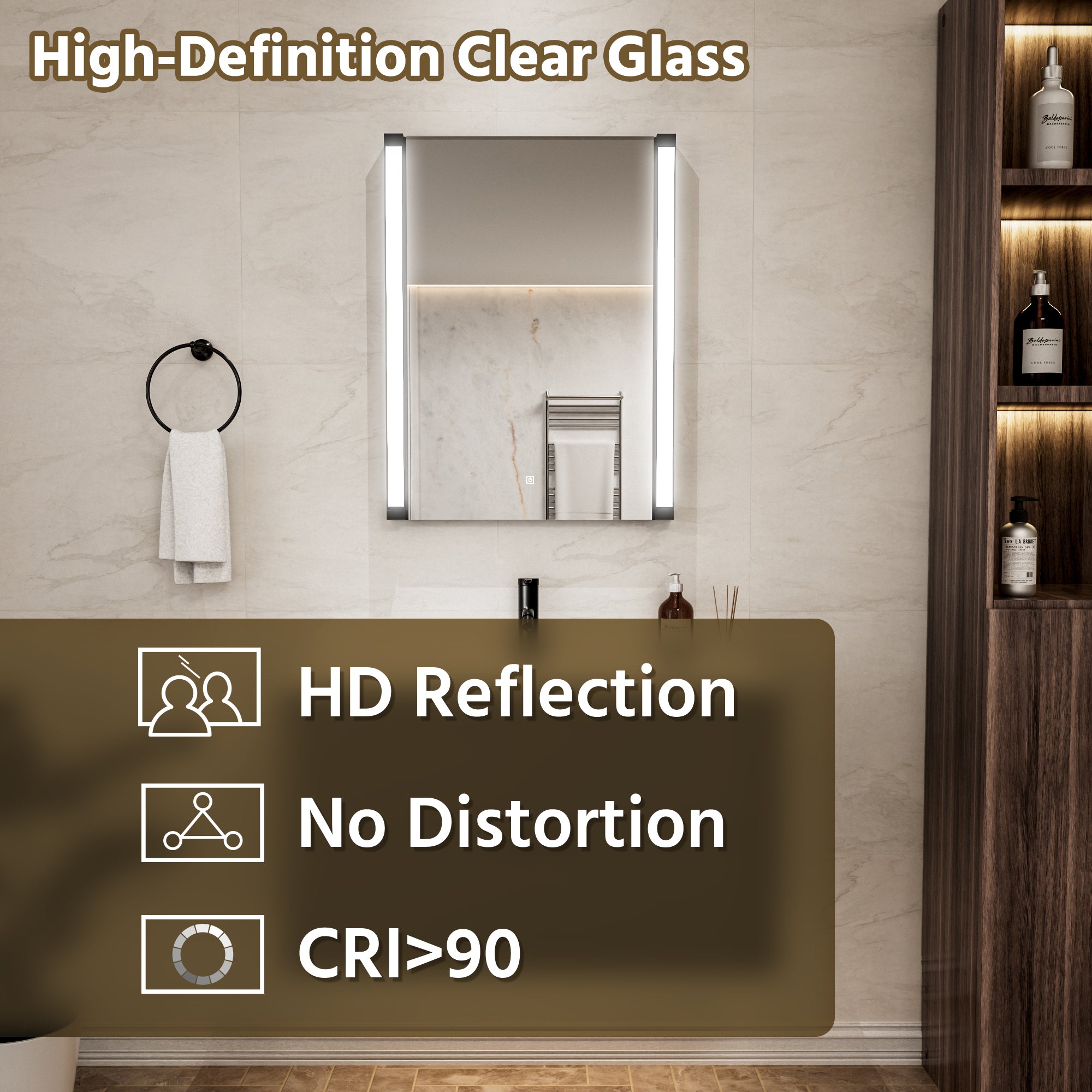 24 In. X 32 In. LED Bathroom Mirror With 270 Degrees Swivel Function, Dimmable Lighting & Memory Function