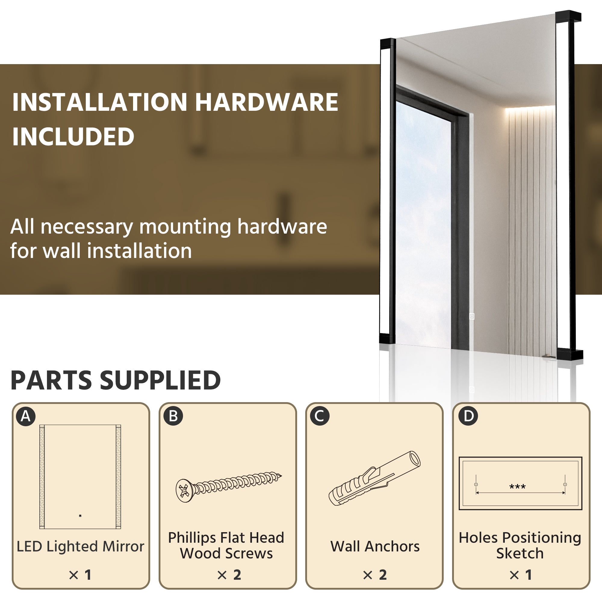 24 In. X 32 In. LED Bathroom Mirror With 270 Degrees Swivel Function, Dimmable Lighting & Memory Function