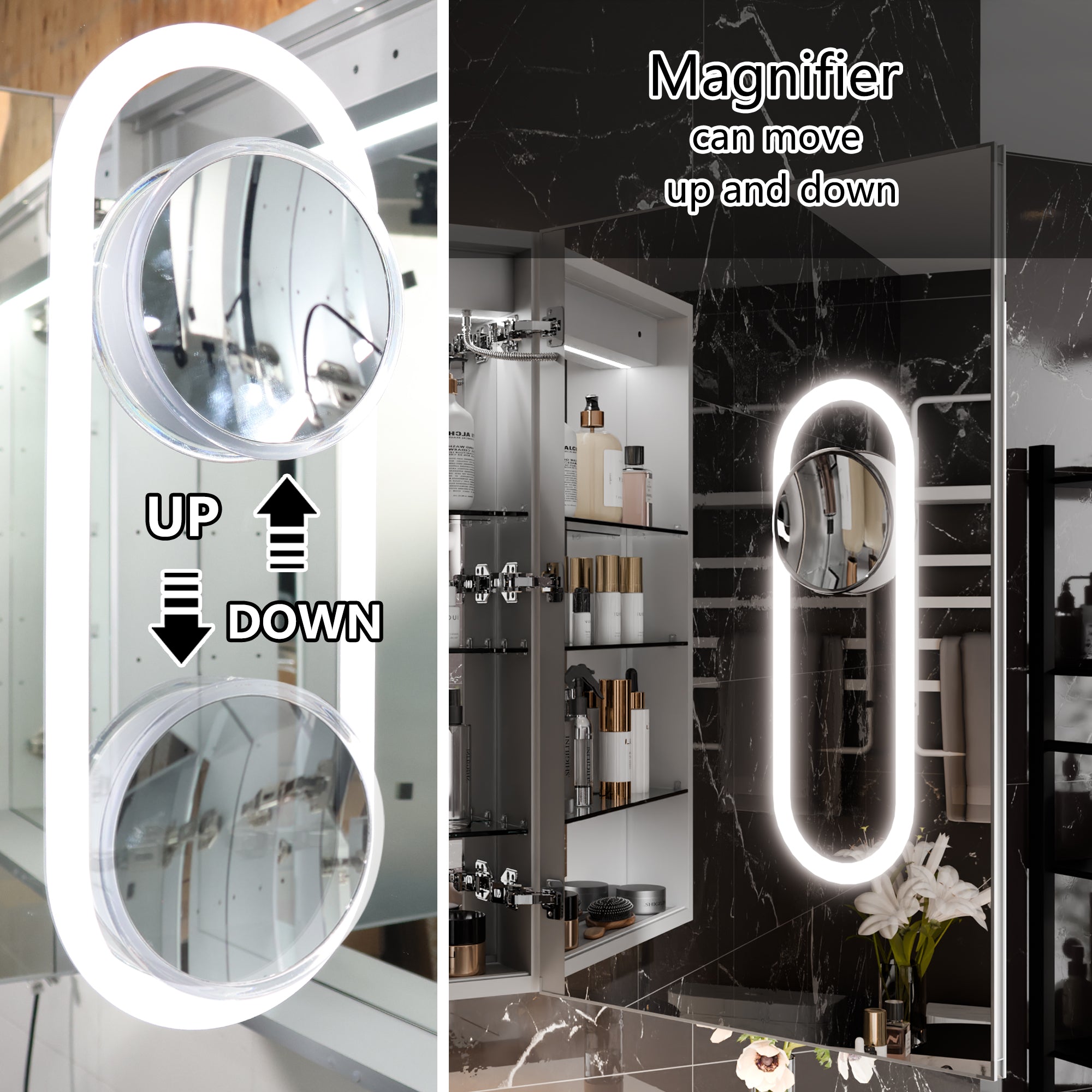 2-Pack 24 in. x 36 in. Recessed/Surface Mount Medicine Cabinet with 5X Magnifier Mirror and Night Light(Left+Right)