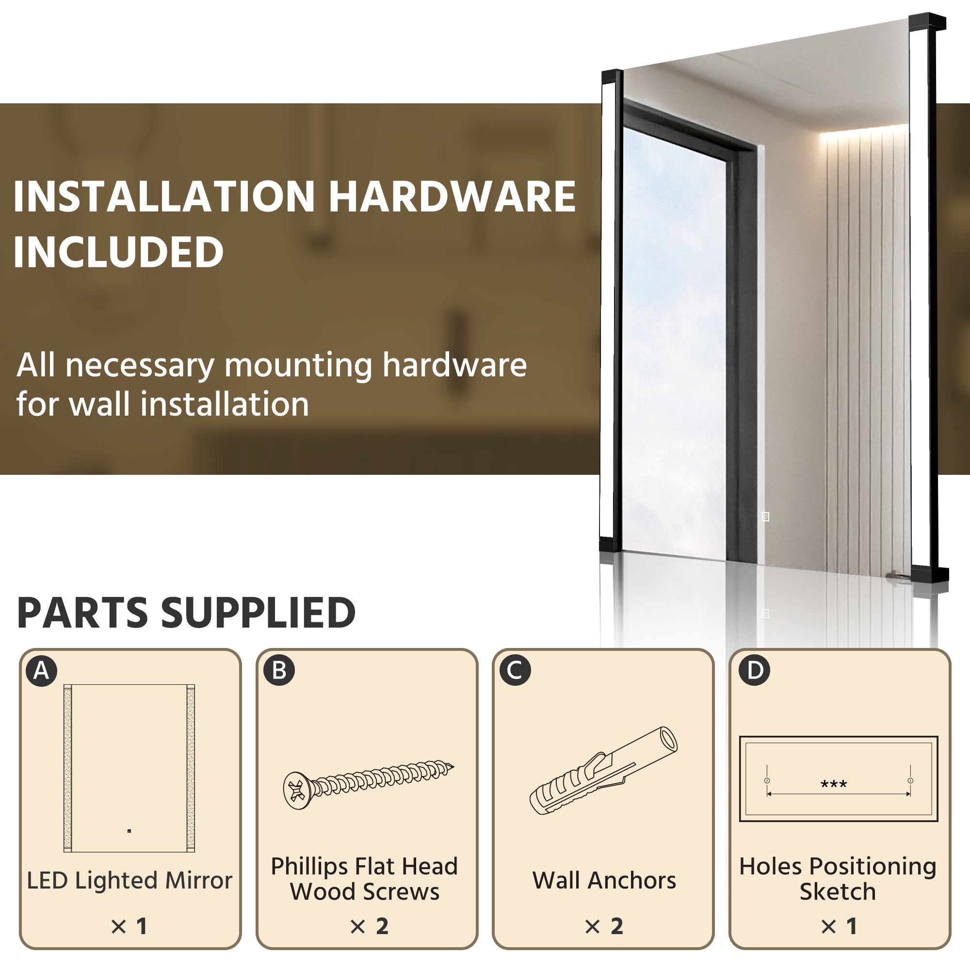 30 In. X 36 In. LED Bathroom Mirror With 270 Degrees Swivel Function, Dimmable Lighting & Memory Function