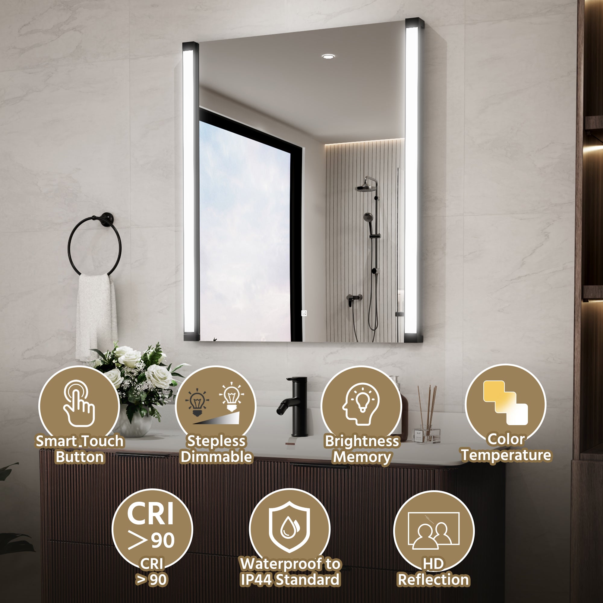 30 In. X 36 In. LED Bathroom Mirror With 270 Degrees Swivel Function, Dimmable Lighting & Memory Function