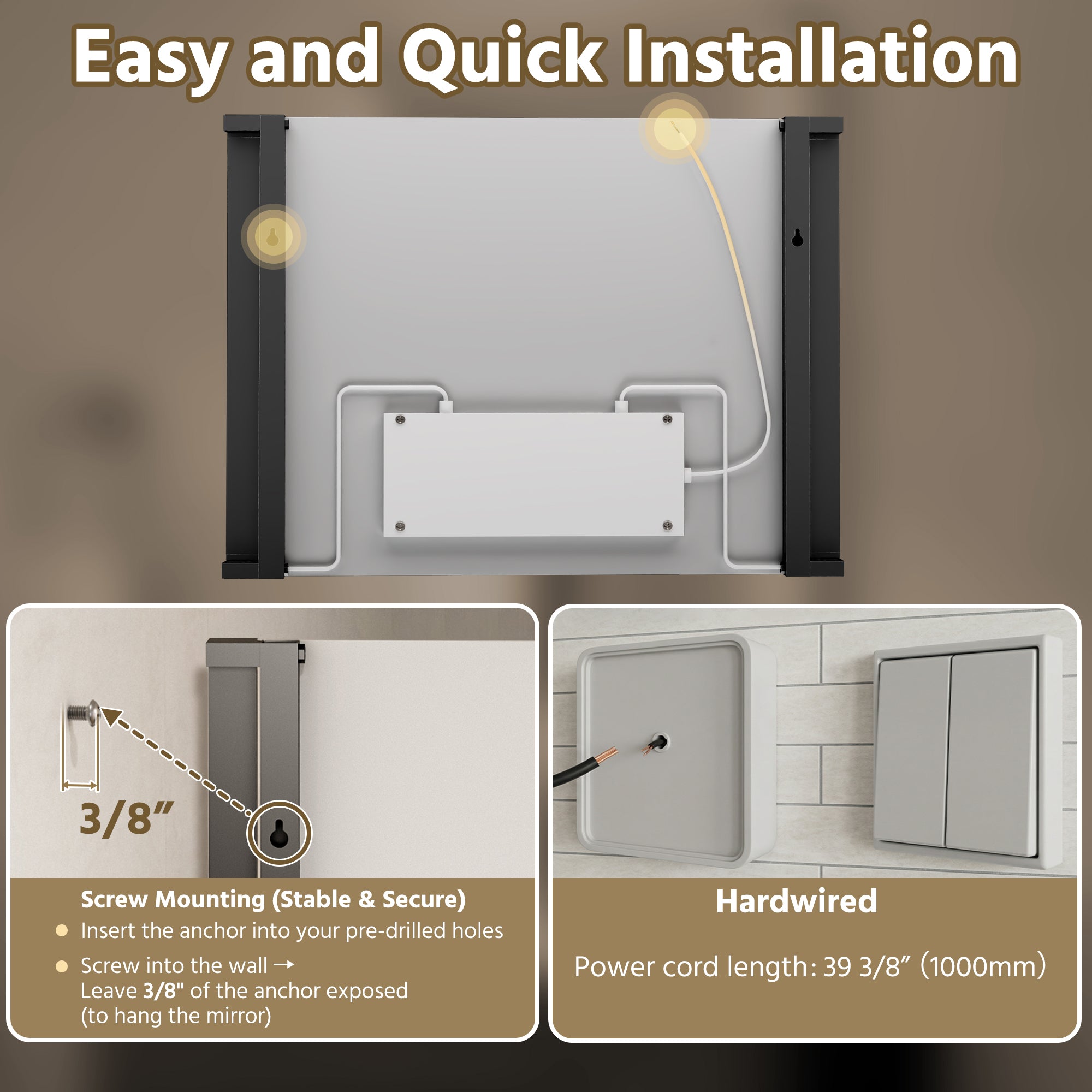 32 In. X 24 In. LED Bathroom Mirror With 270 Degrees Swivel Function, Dimmable Lighting & Memory Function