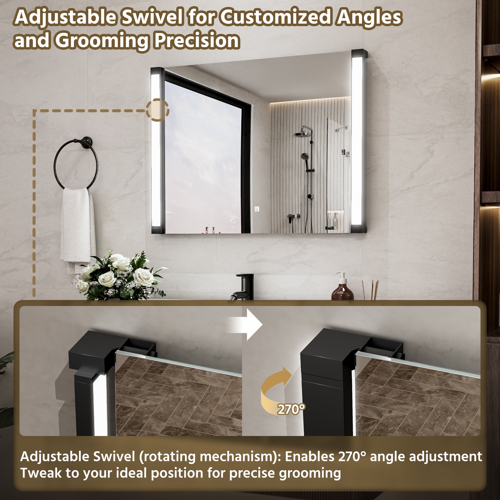 32 In. X 24 In. LED Bathroom Mirror With 270 Degrees Swivel Function, Dimmable Lighting & Memory Function