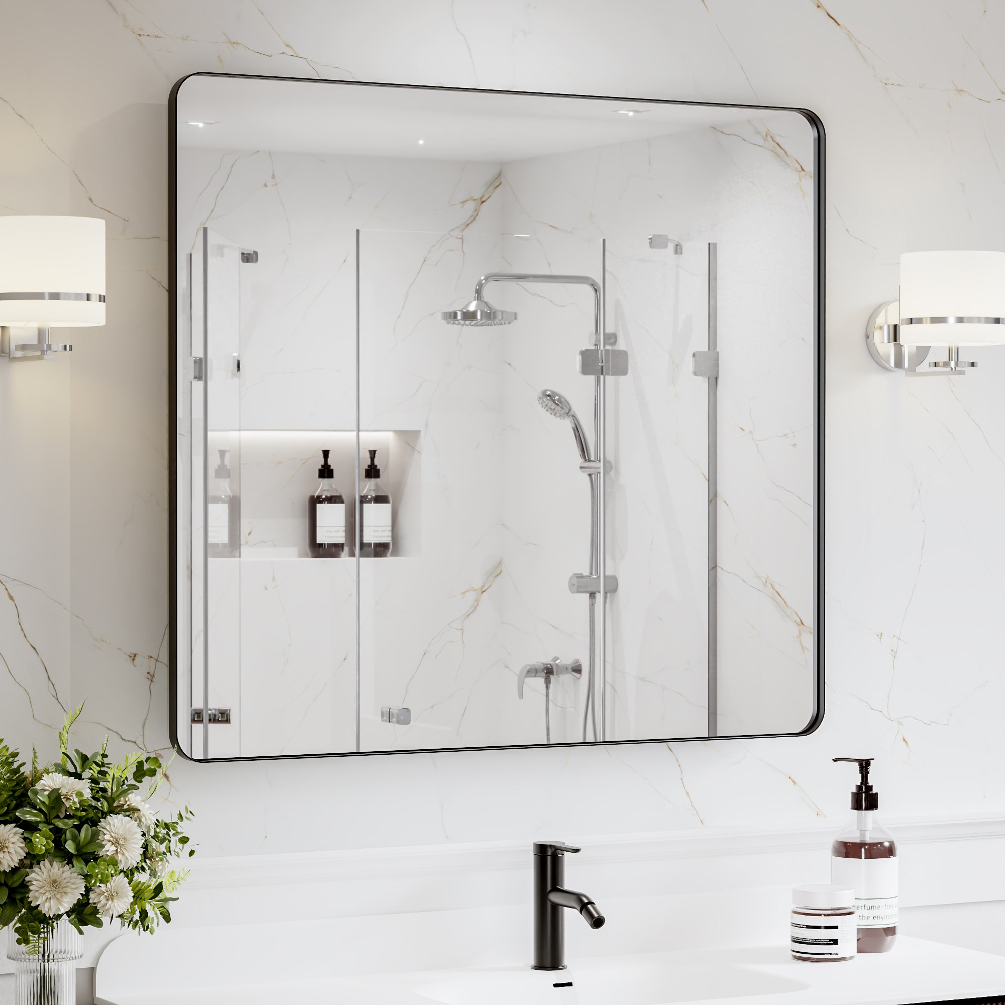 40 in. W x 30 in. H Black Bathroom Wall Mirror, Minimalist Aluminum Framed Vanity Mirror (Vertical/Horizontal)