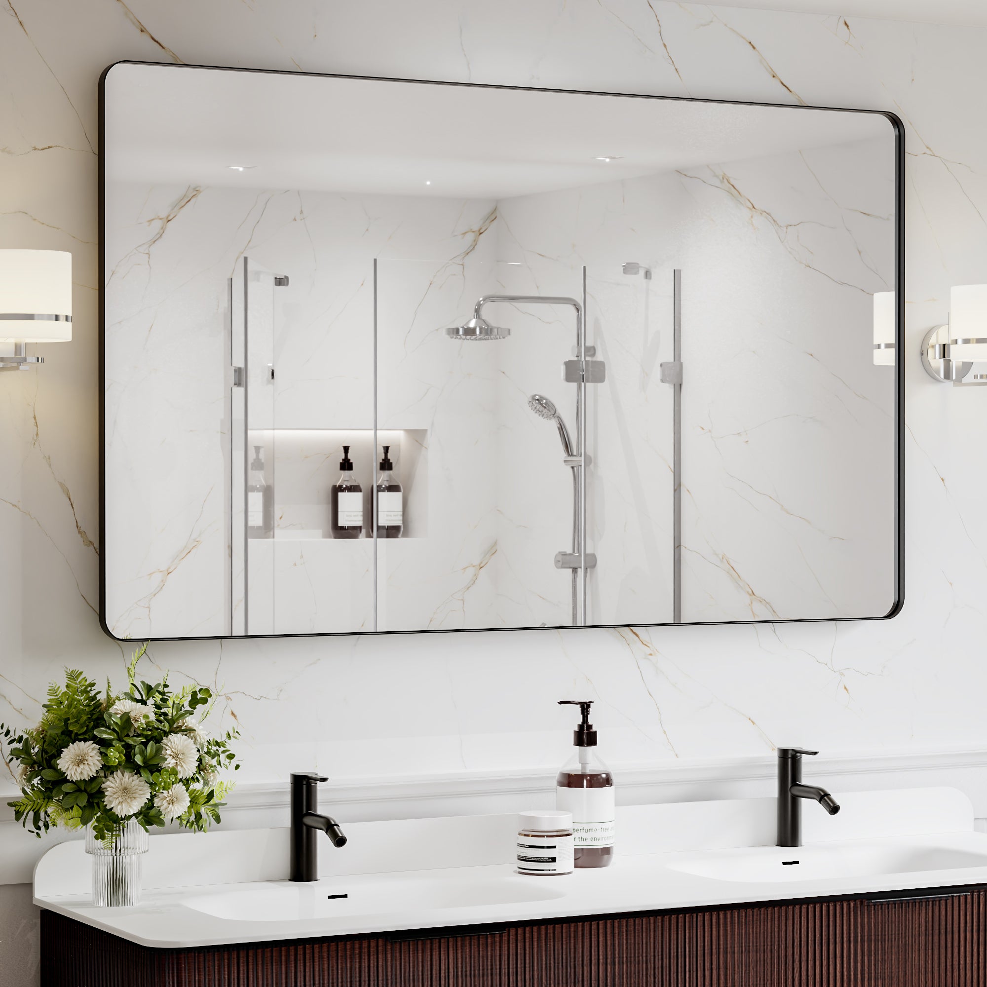 60 in. W x 36 in. H Black Bathroom Wall Mirror, Minimalist Aluminum Framed Vanity Mirror (Vertical/Horizontal)