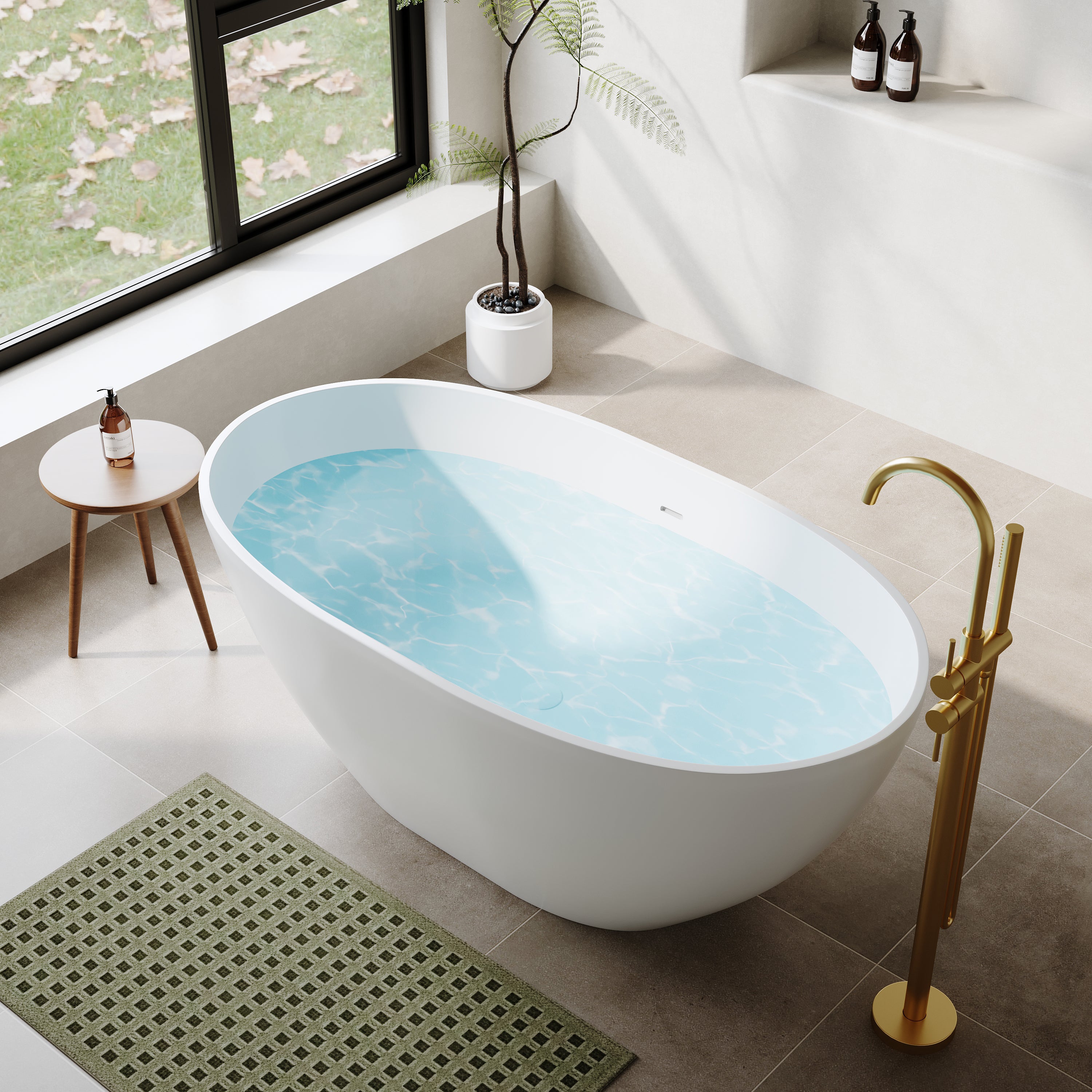 55"/61"/65" Stone Resin Solid Surface Flatbottom Free-Standing Bathtub