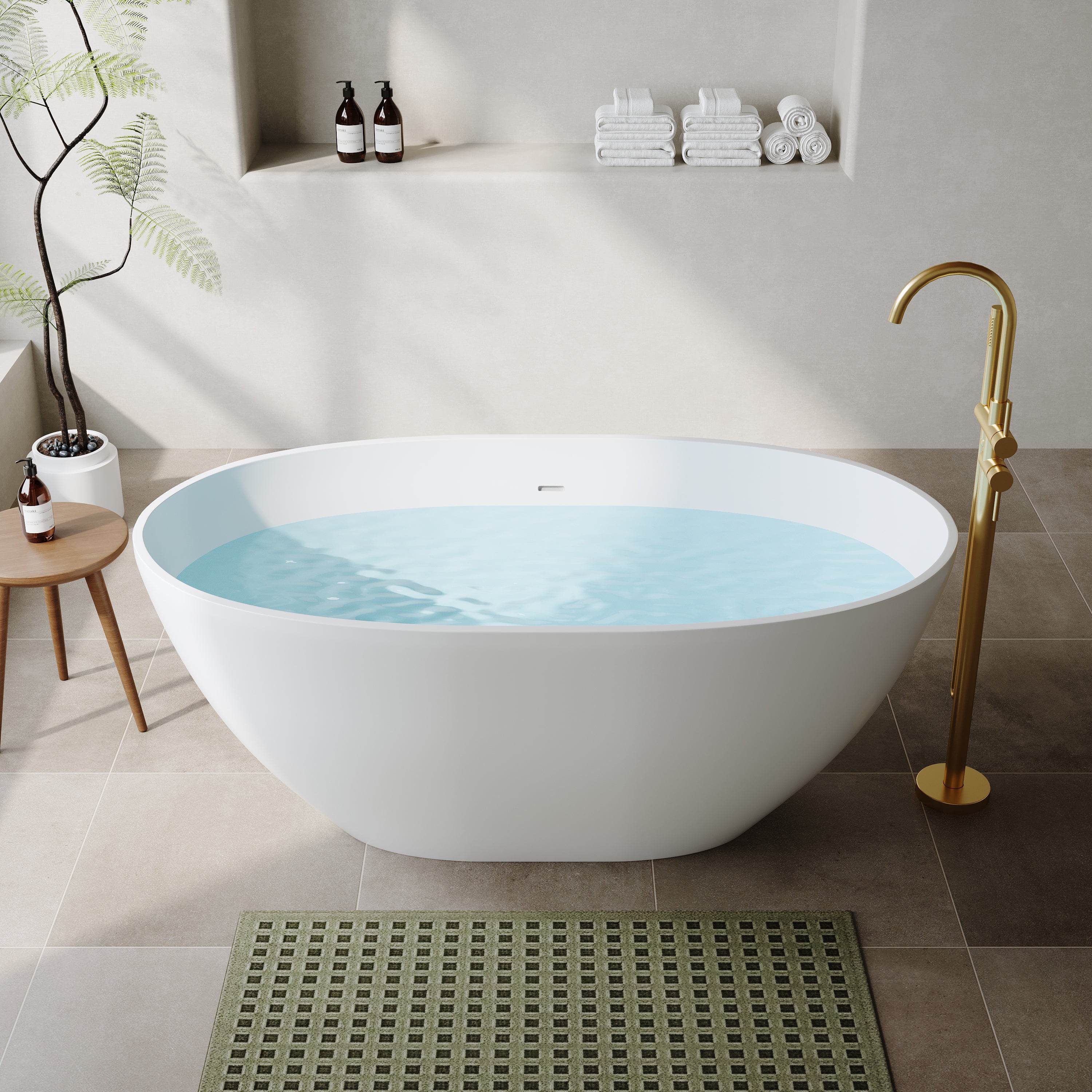 55"/61"/65" Stone Resin Solid Surface Flatbottom Free-Standing Bathtub