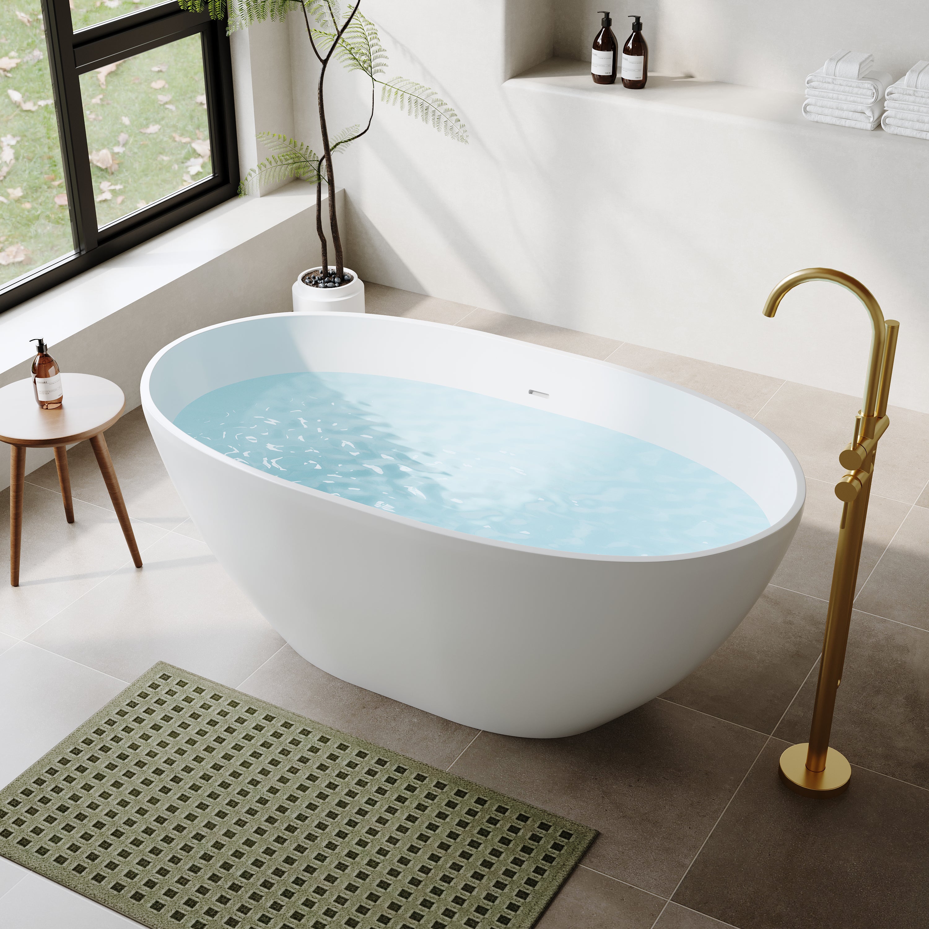 55"/61"/65" Stone Resin Solid Surface Flatbottom Free-Standing Bathtub