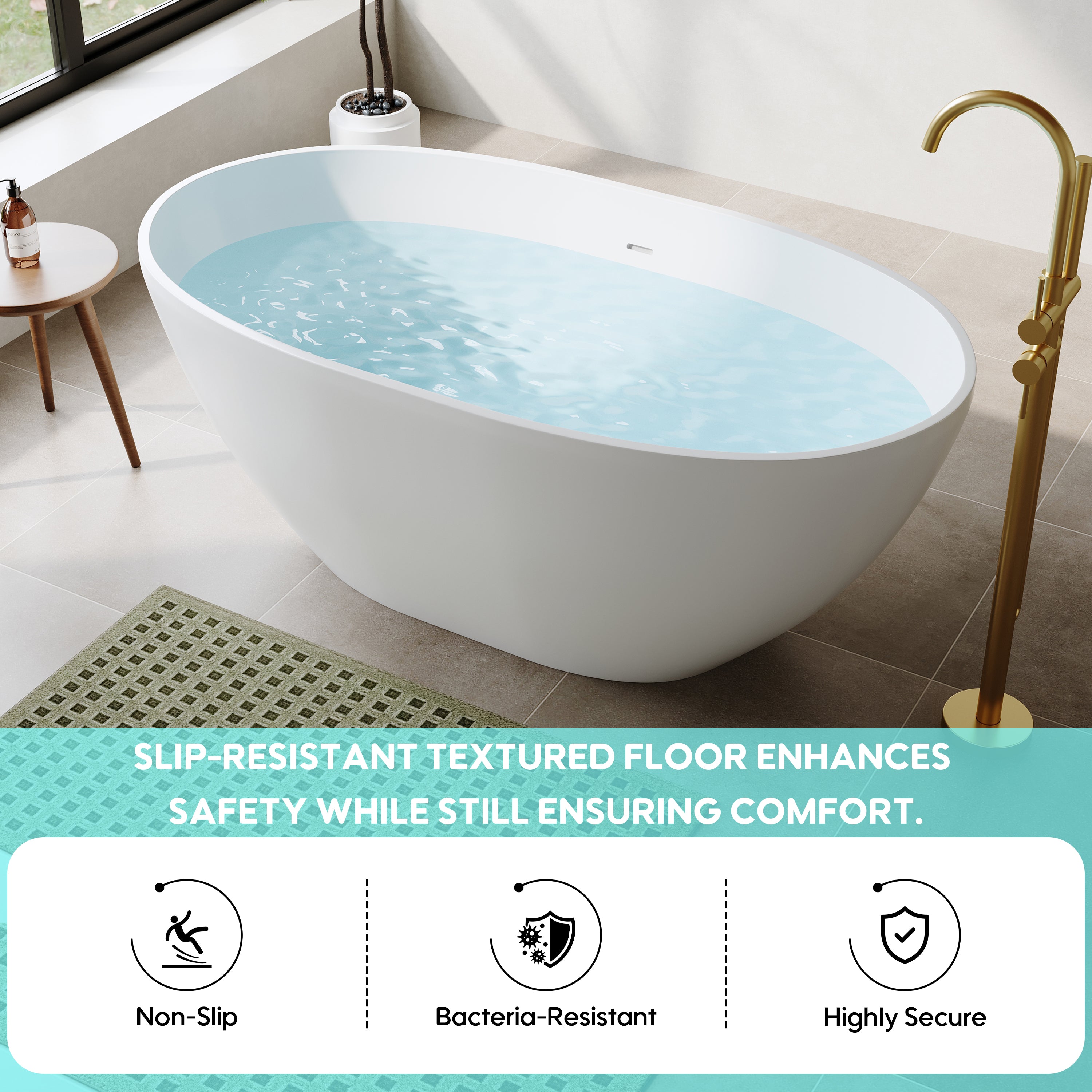 55"/61"/65" Stone Resin Solid Surface Flatbottom Free-Standing Bathtub