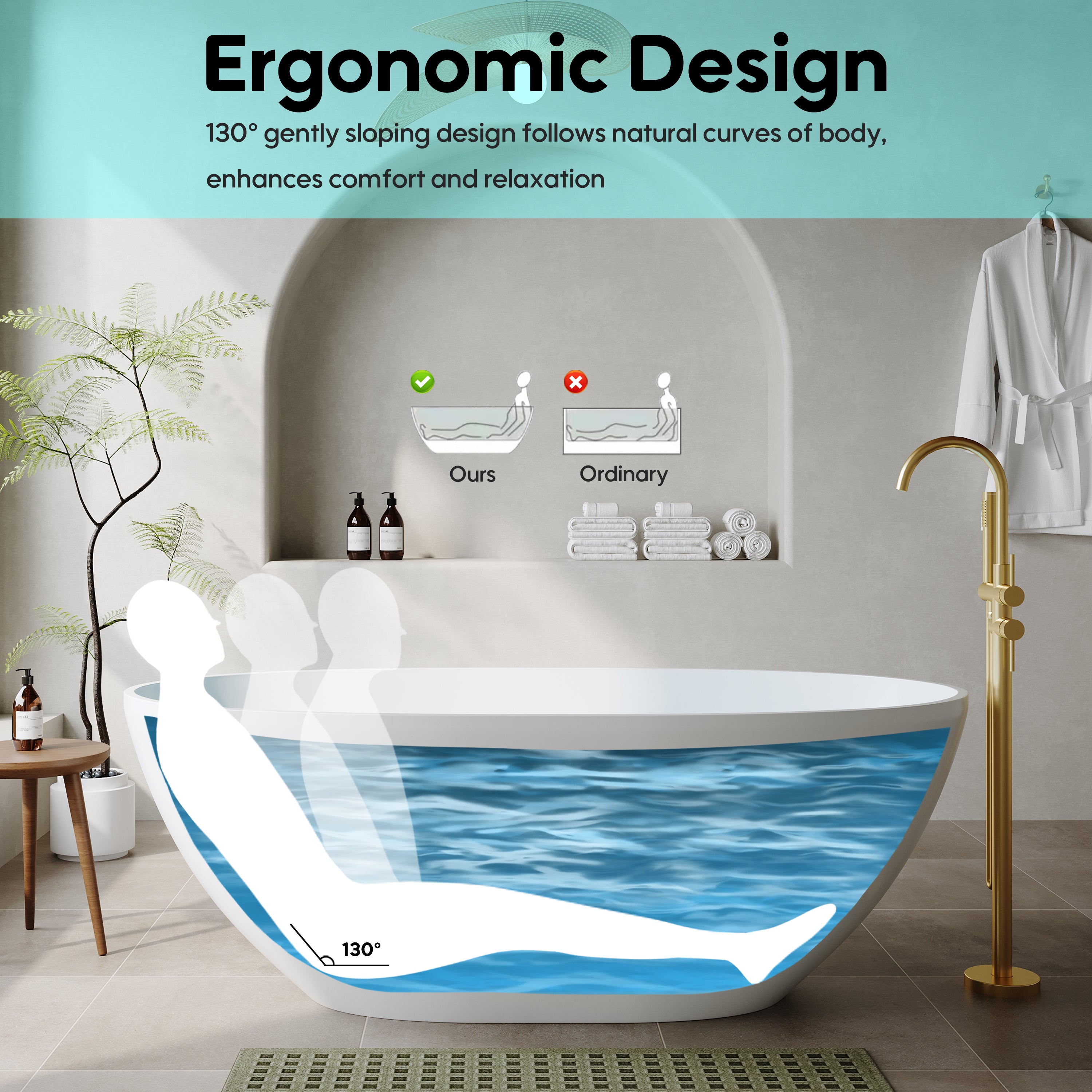 55"/61"/65" Stone Resin Solid Surface Flatbottom Free-Standing Bathtub
