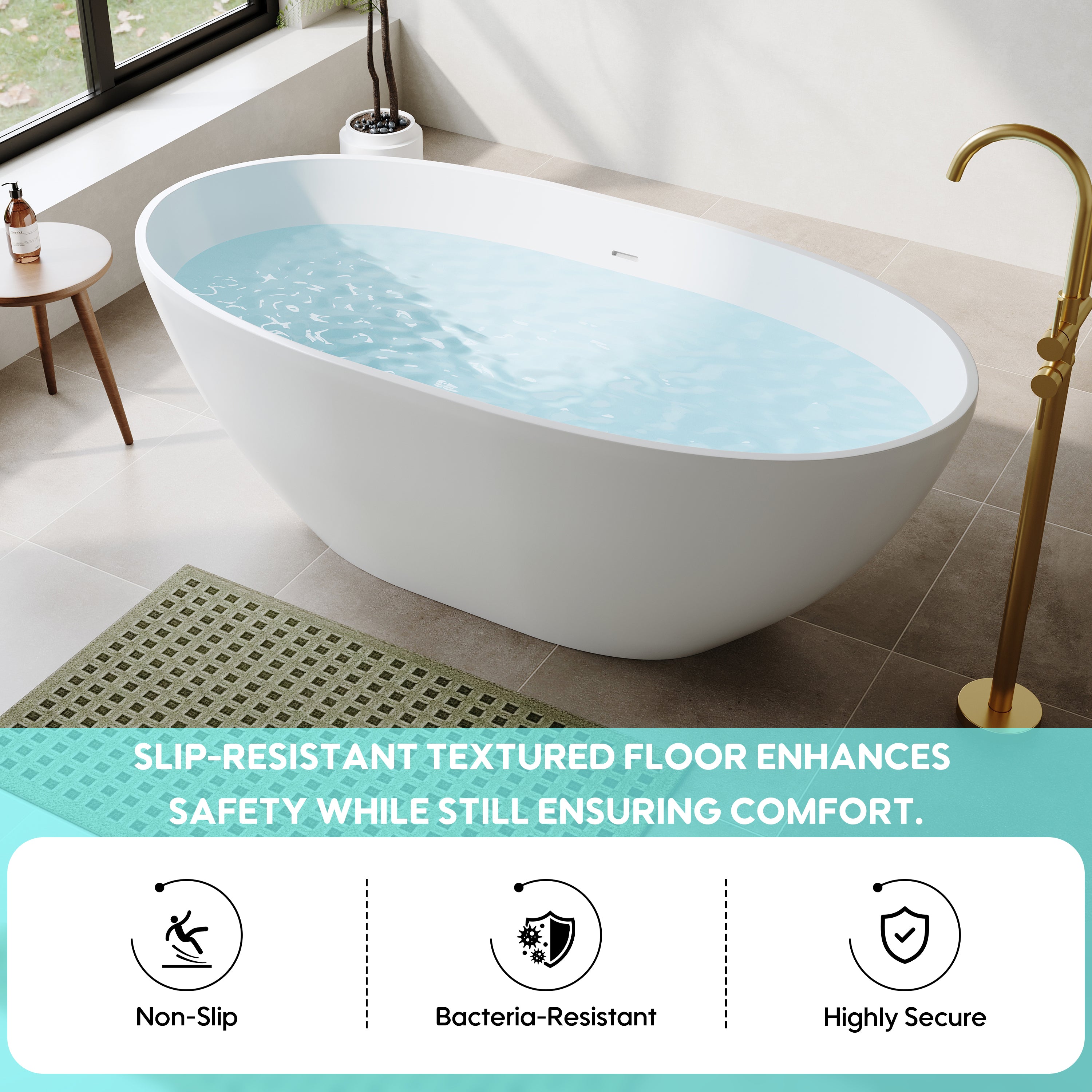 55"/61"/65" Stone Resin Solid Surface Flatbottom Free-Standing Bathtub