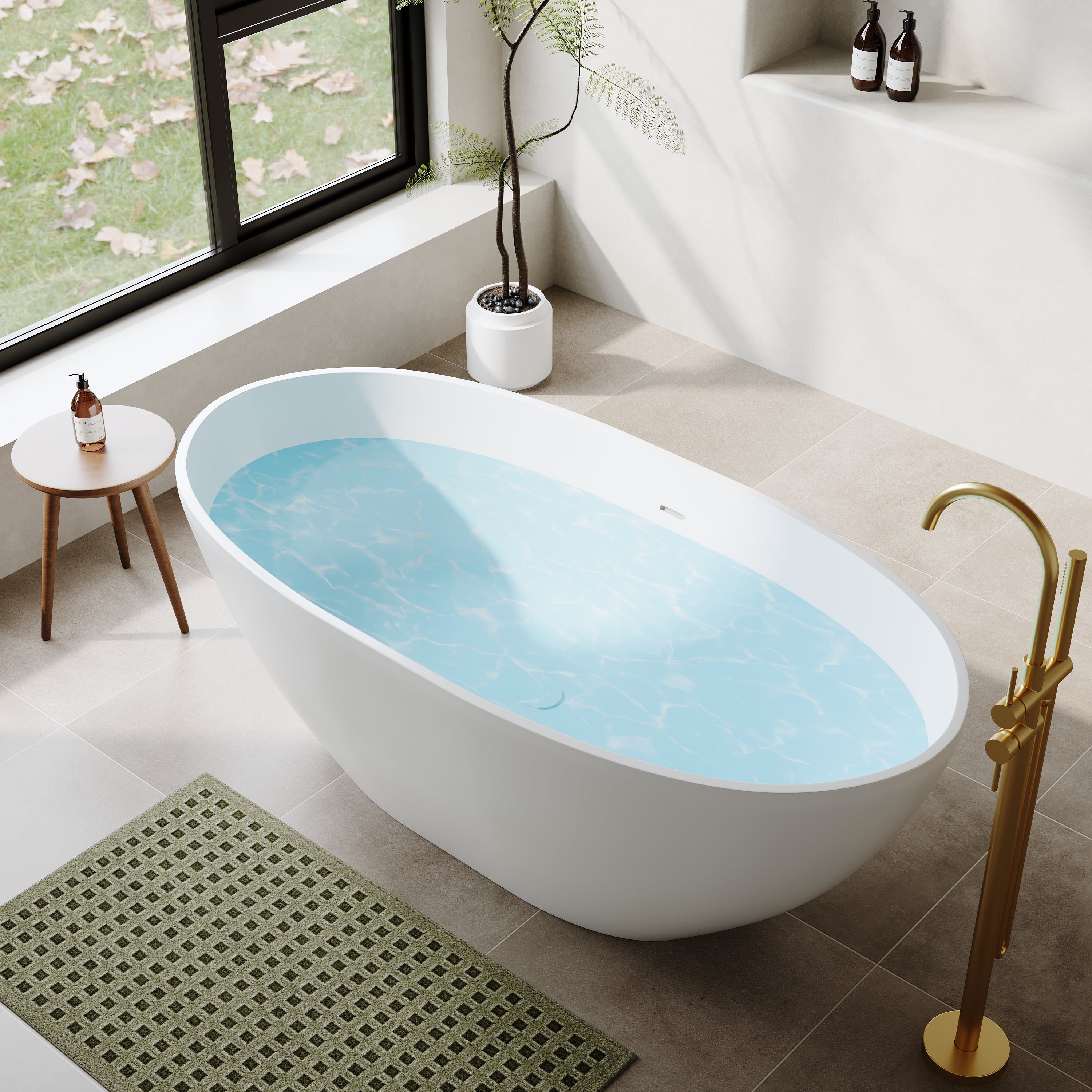 55"/61"/65" Stone Resin Solid Surface Flatbottom Free-Standing Bathtub