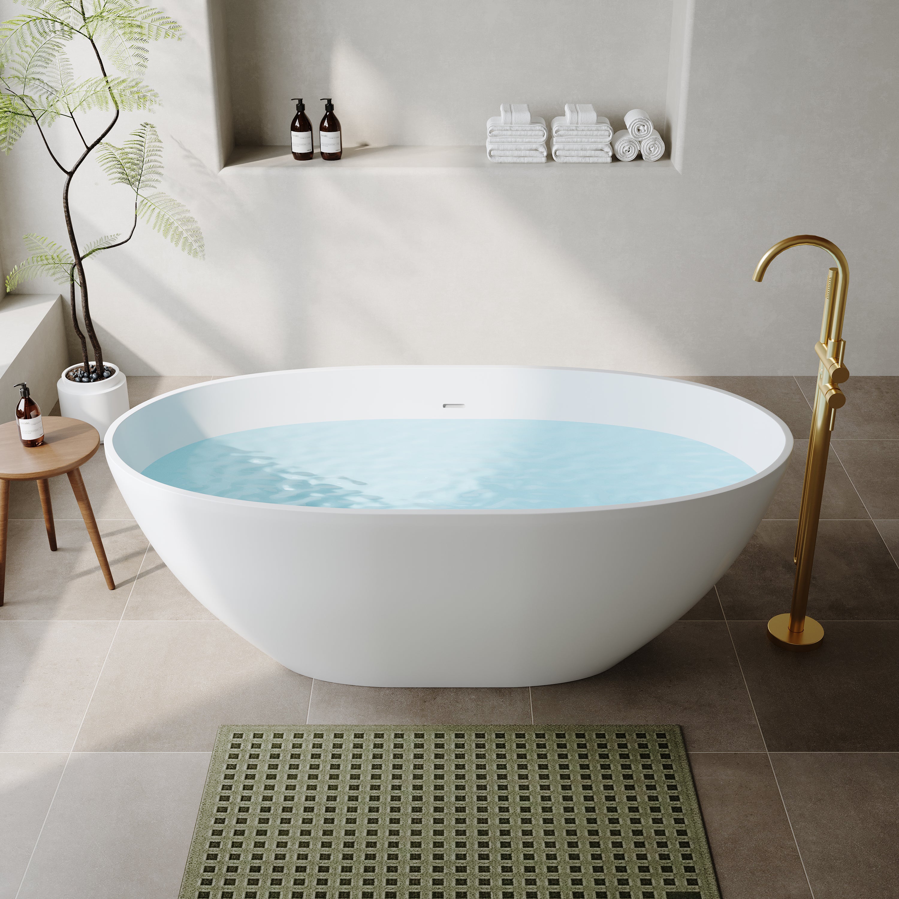 55"/61"/65" Stone Resin Solid Surface Flatbottom Free-Standing Bathtub
