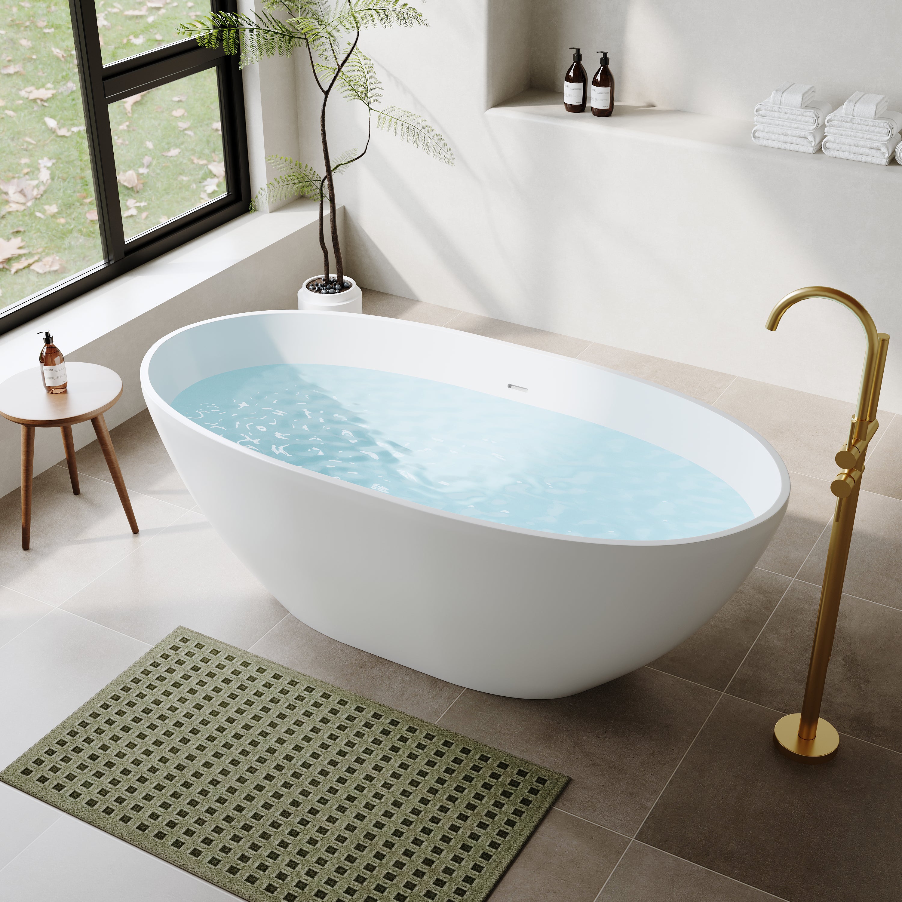 55"/61"/65" Stone Resin Solid Surface Flatbottom Free-Standing Bathtub