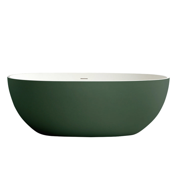 65" Stone Resin Solid Surface Flatbottom Free-Standing Bathtub Inside White Outside  Green