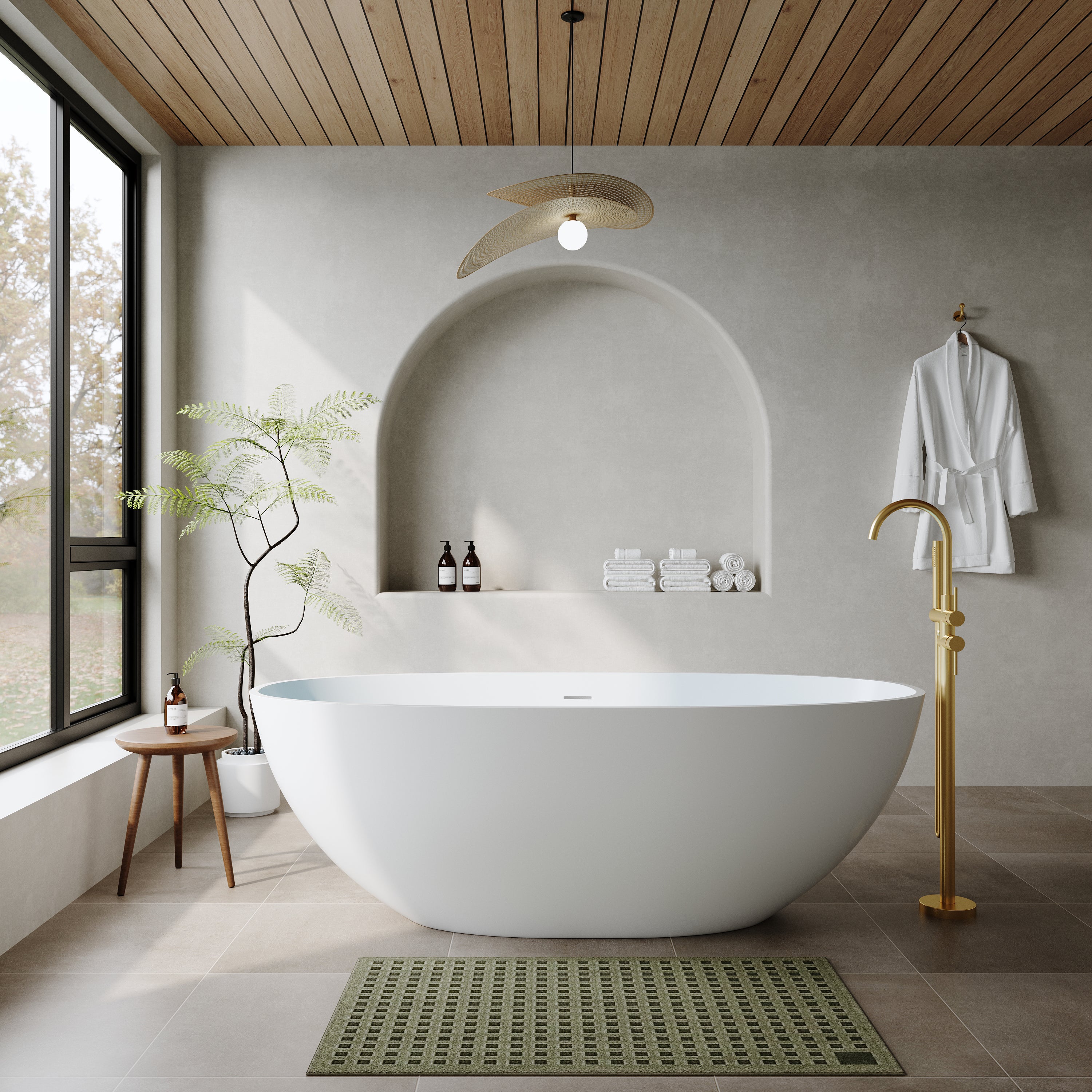 55"/61"/65" Stone Resin Solid Surface Flatbottom Free-Standing Bathtub
