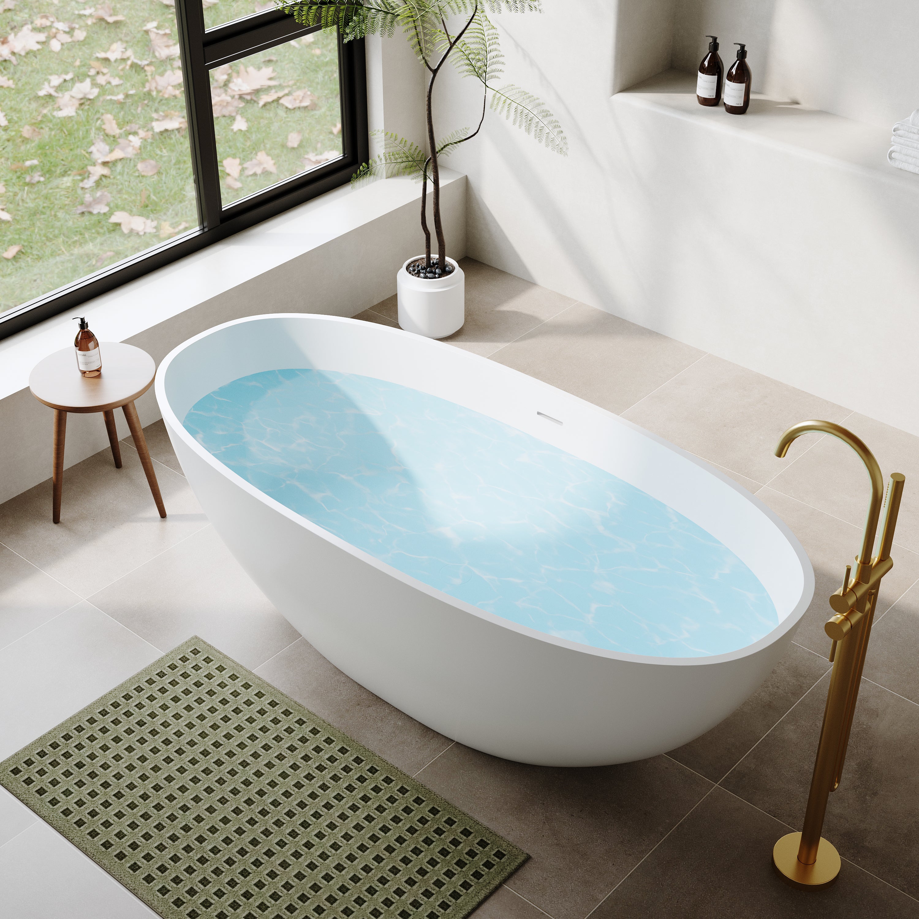 55"/61"/65" Stone Resin Solid Surface Flatbottom Free-Standing Bathtub