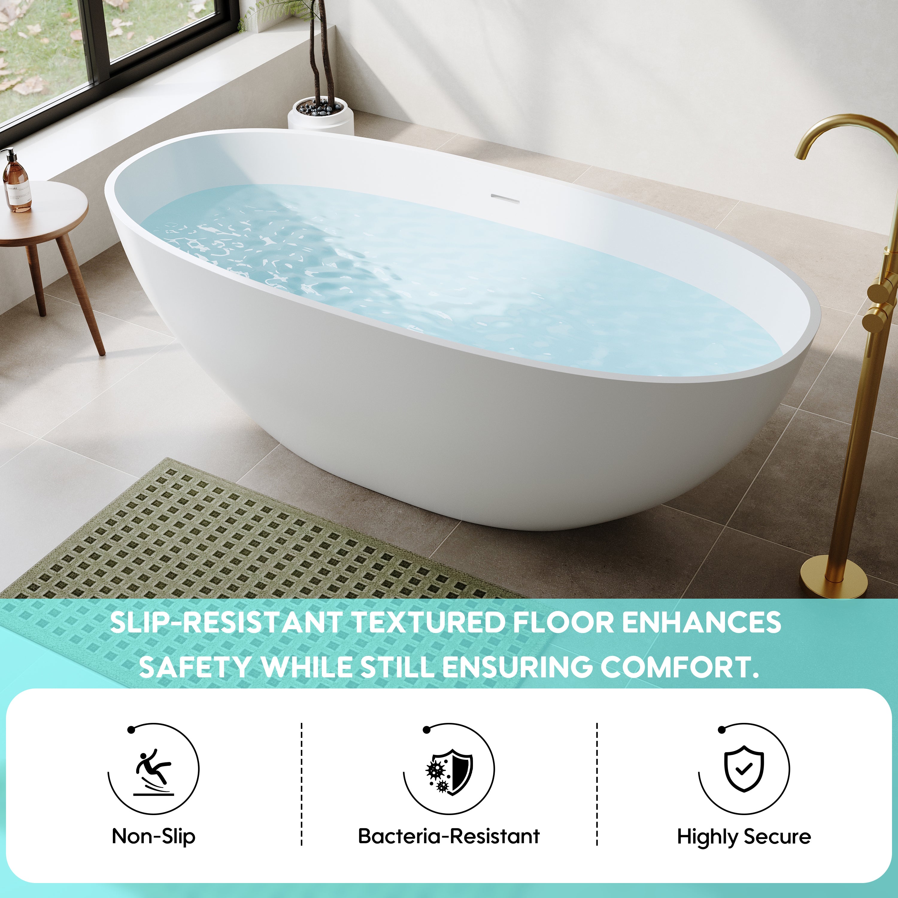 55"/61"/65" Stone Resin Solid Surface Flatbottom Free-Standing Bathtub