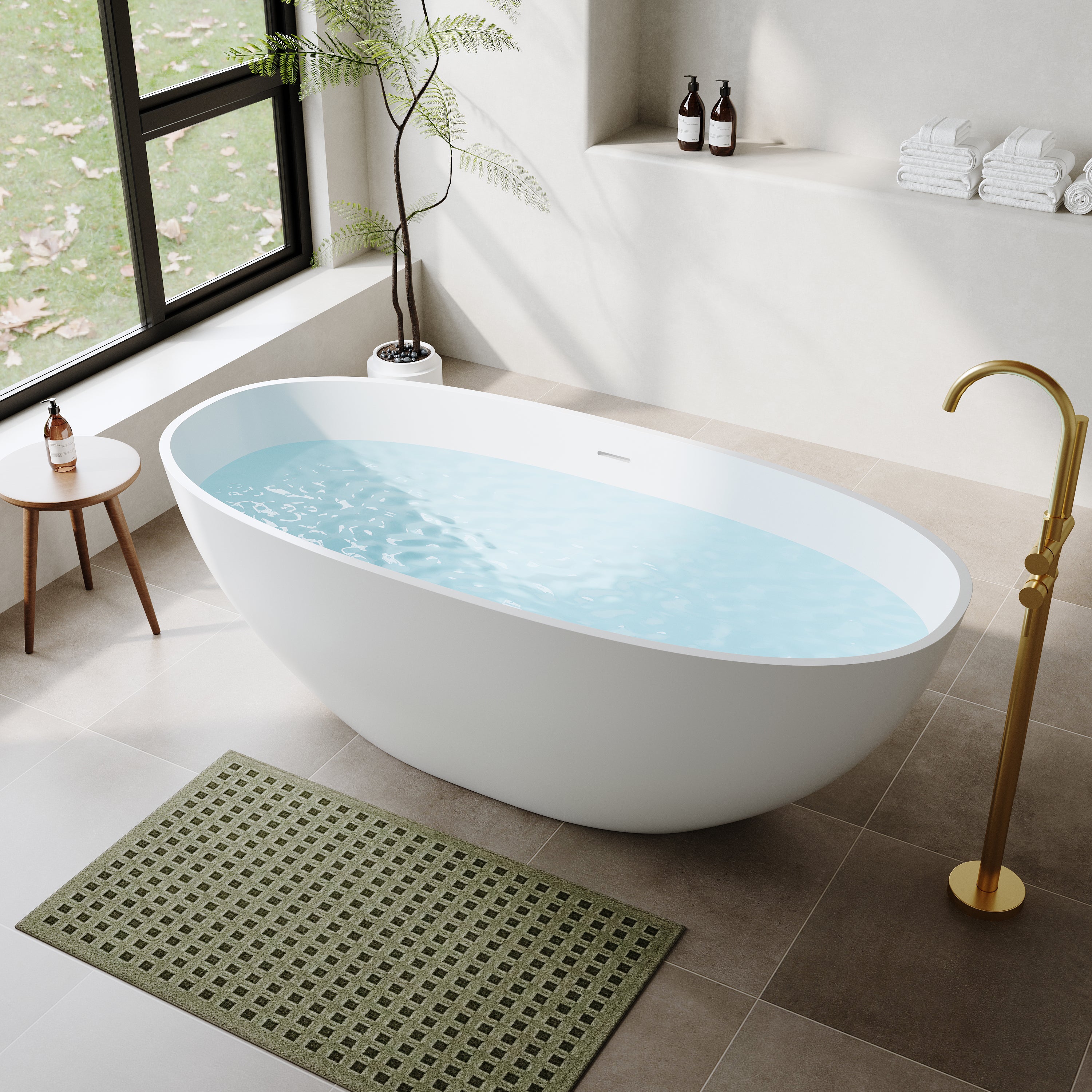 55"/61"/65" Stone Resin Solid Surface Flatbottom Free-Standing Bathtub